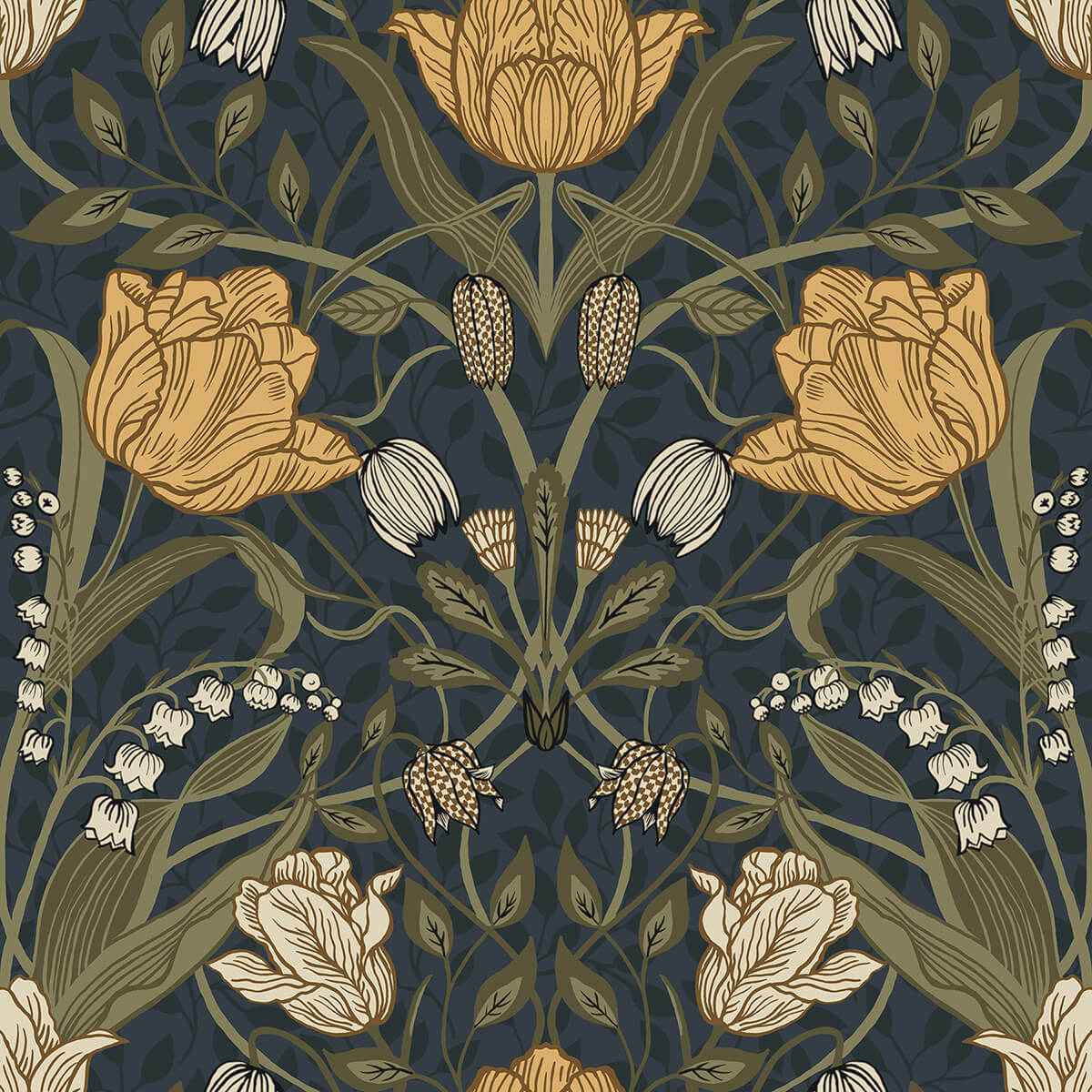 Filippa Navy Tulip Wallpaper - York Wallcoverings - 2999-44106 - York Wallcoverings Wallpaper