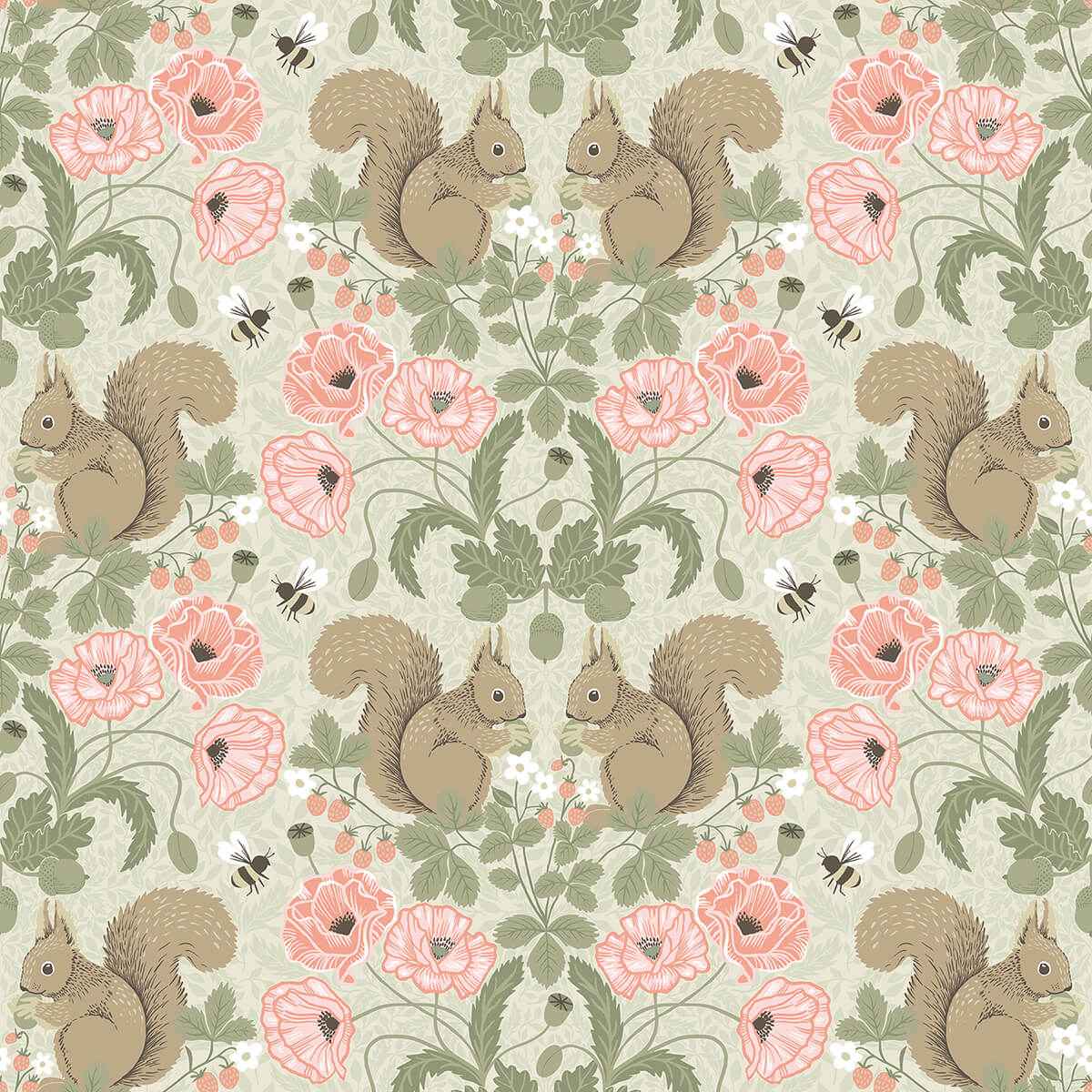Kurre Pink Woodland Damask Wallpaper - York Wallcoverings - 2999-44120