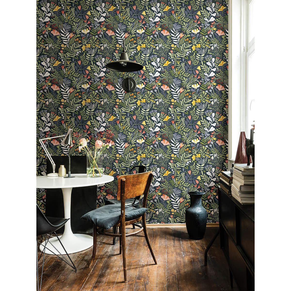 brittsommar-navy-blue-woodland-floral-wallpaper-york-wallcoverings-2999-55010 - York Wallcoverings Wallpaper