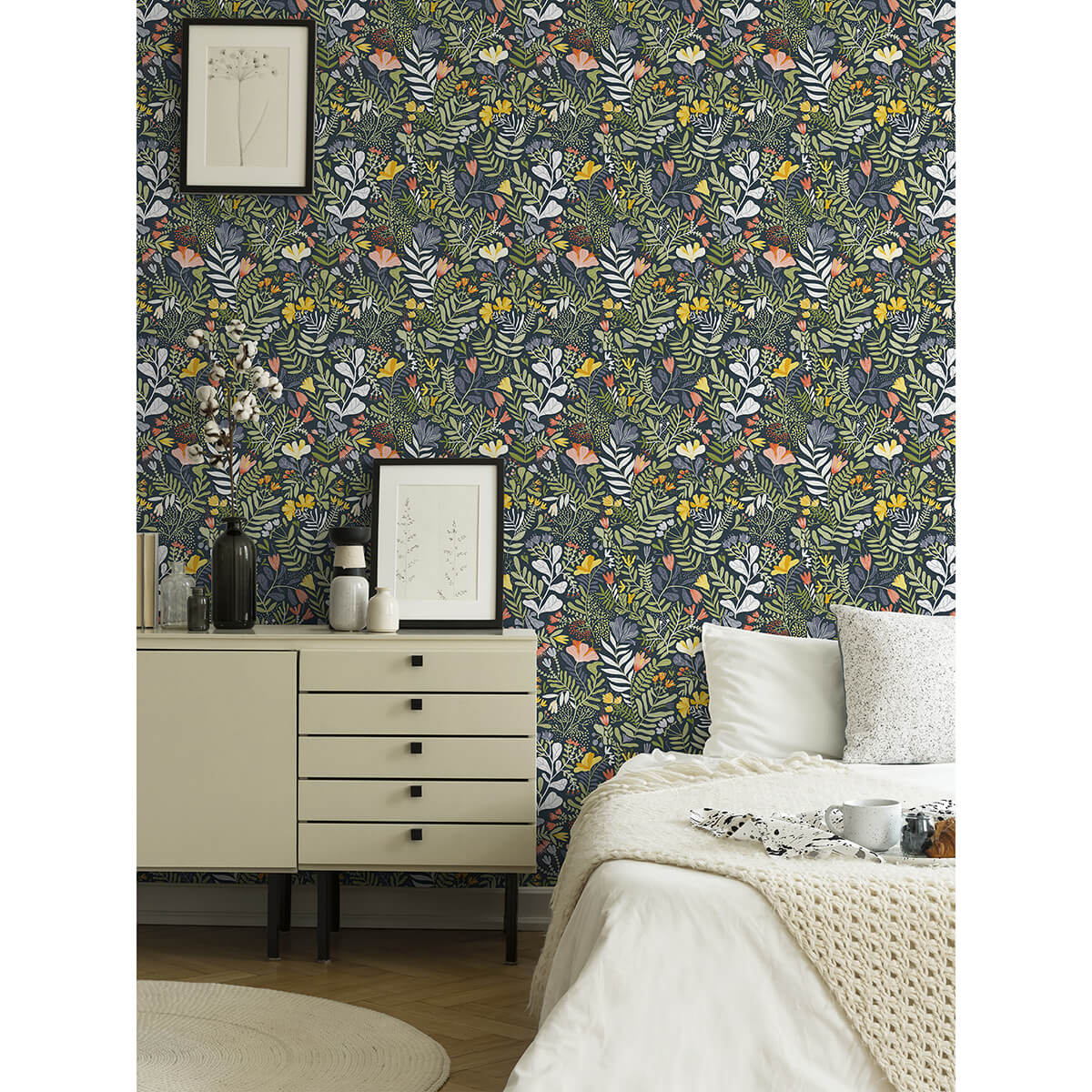 brittsommar-navy-blue-woodland-floral-wallpaper-york-wallcoverings-2999-55010 - York Wallcoverings Wallpaper
