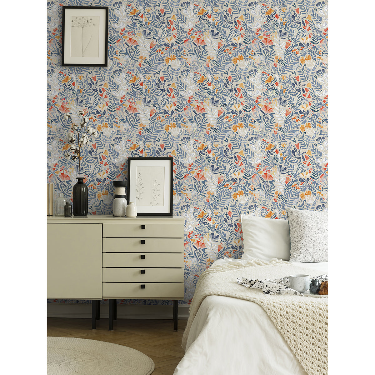 Brittsommar Light Blue Woodland Floral Wallpaper - Brewster Wallcovering