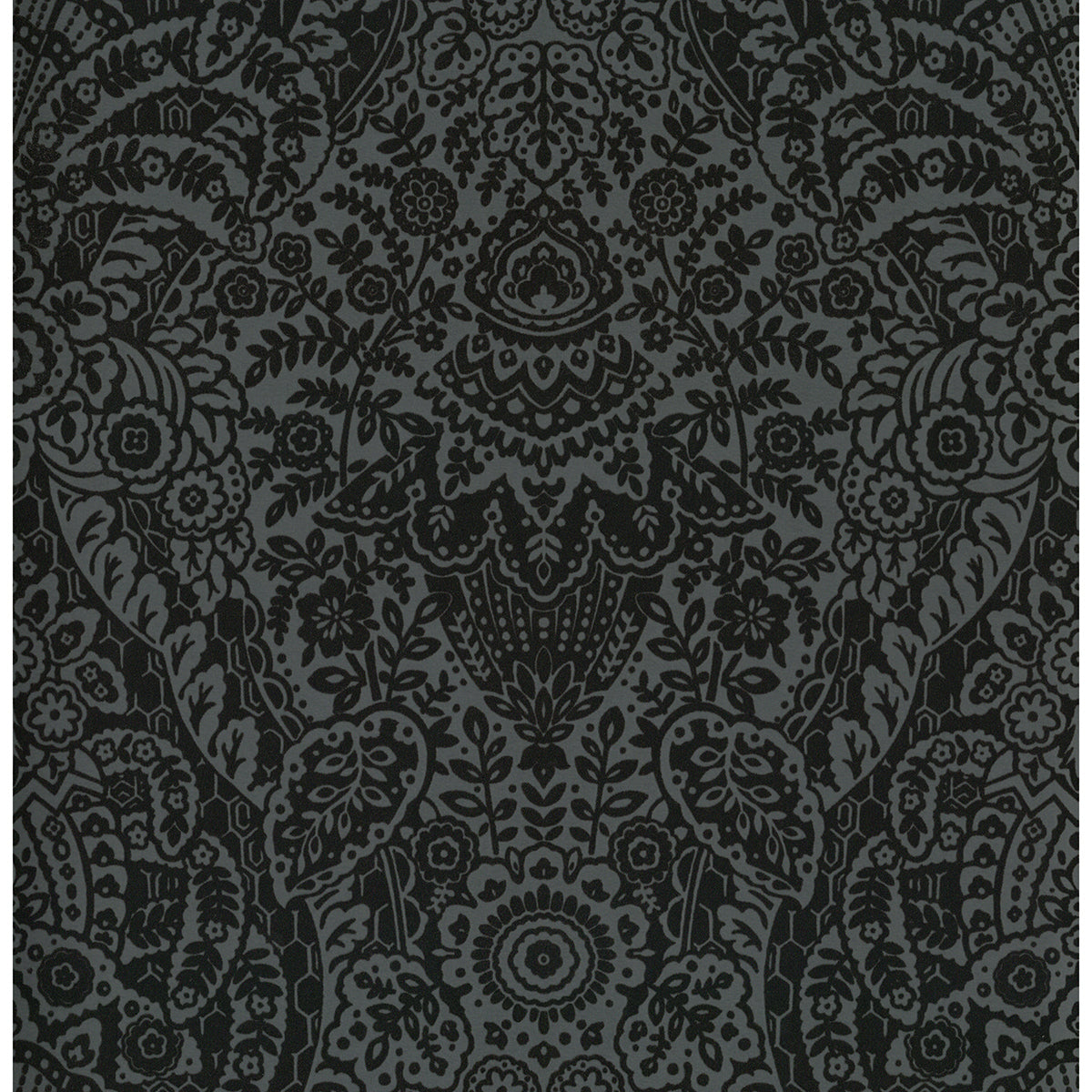 Picture of Maris Charcoal Flock Damask Wallpaper