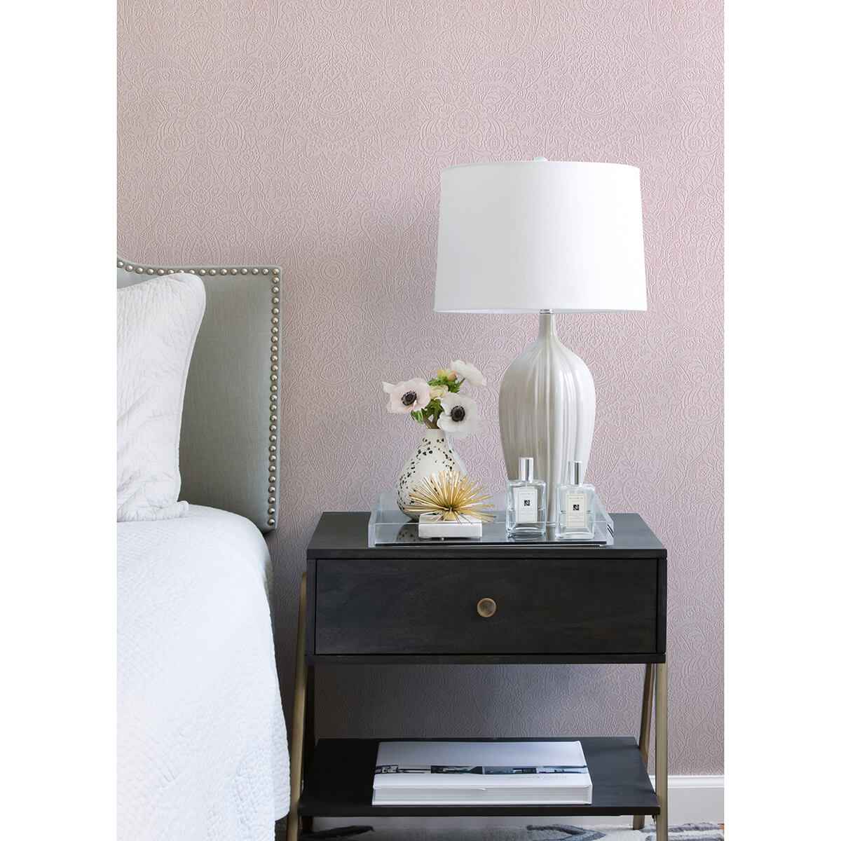 Maris Pink Flock Damask Wallpaper - York Wallcoverings - 2973-87368 - York Wallcoverings Wallpaper