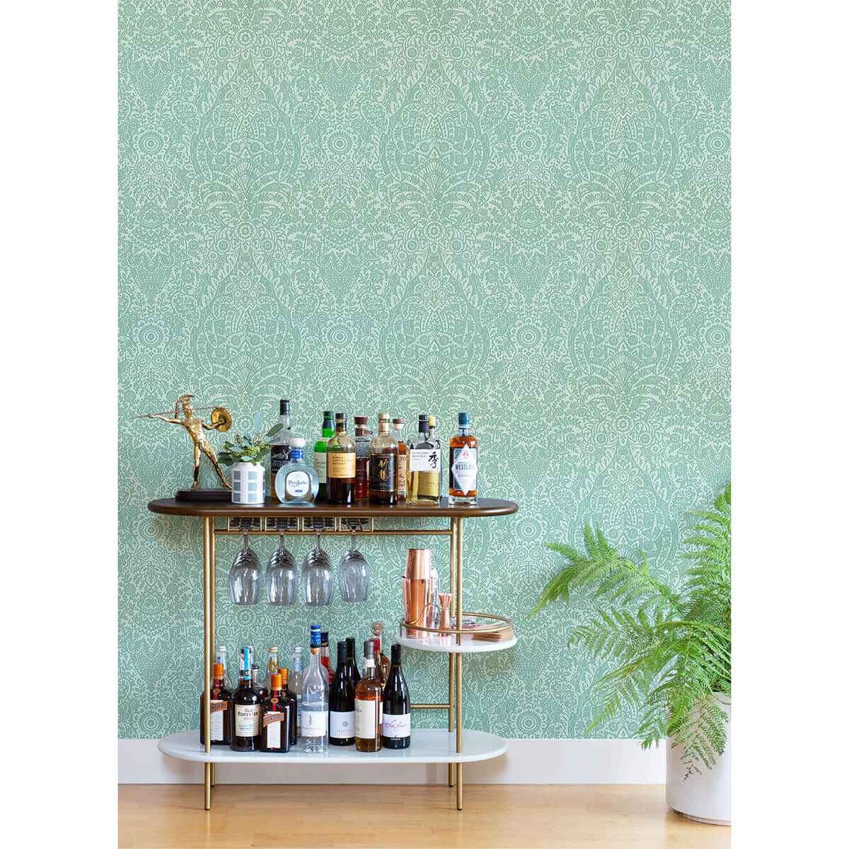 Maris Mint Flock Damask Wallpaper - York Wallcoverings - 2973-87369 - York Wallcoverings Wallpaper