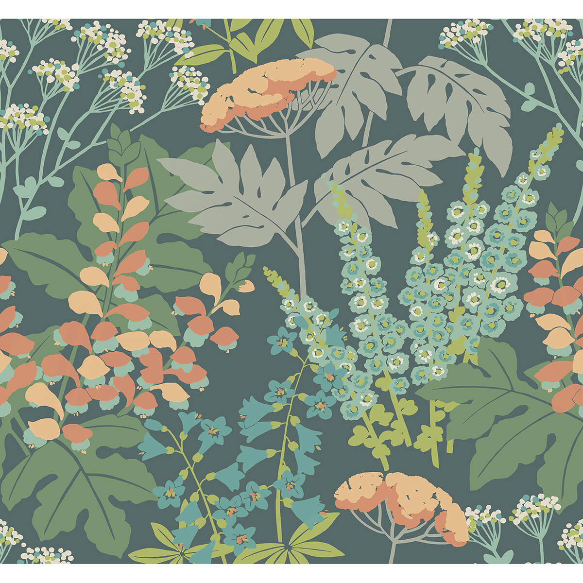 brie-teal-forest-flowers-wallpaper-york-wallcoverings-2973-90008 - York Wallcoverings Papel pintado
