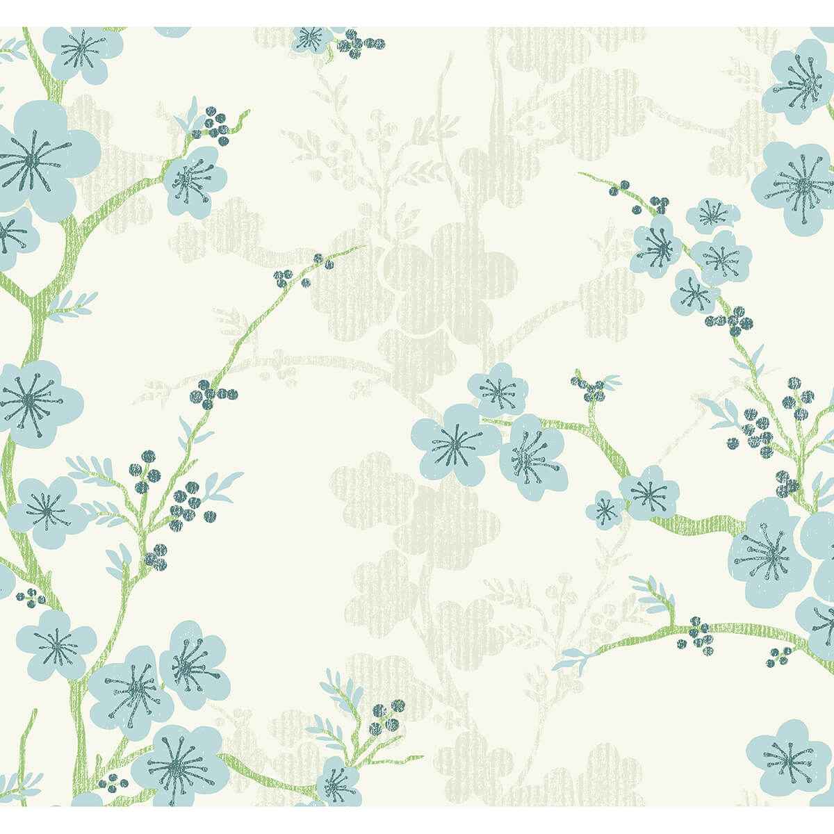 Nicolette Light Blue Floral Trail Wallpaper - York Wallcoverings - 2973-90107