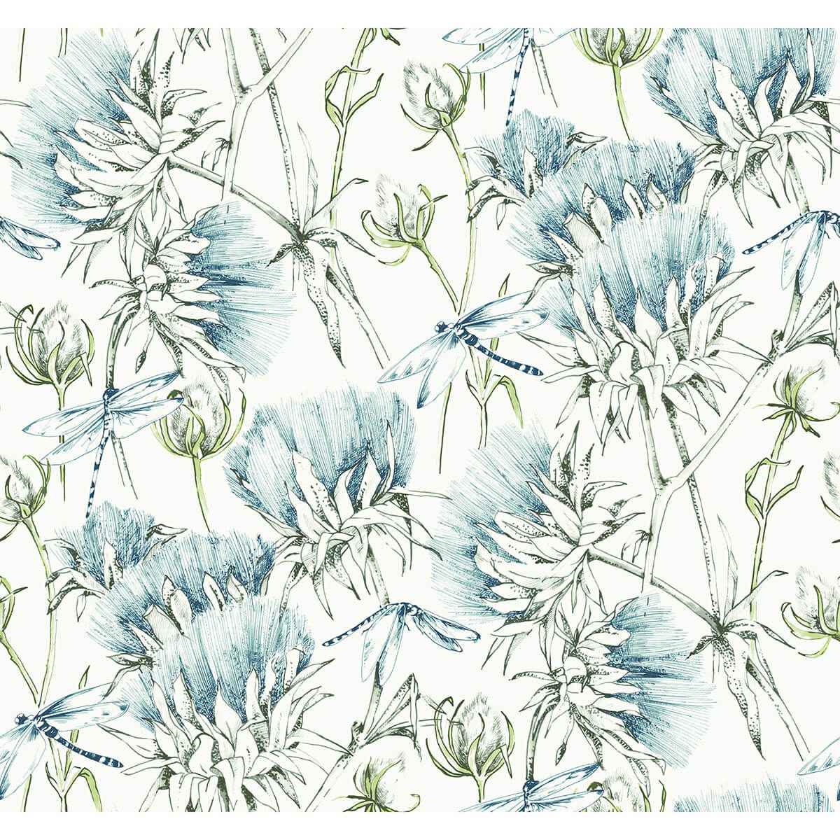 Mariell Teal Dragonfly Wallpaper - York Wallcoverings - 2973-90401