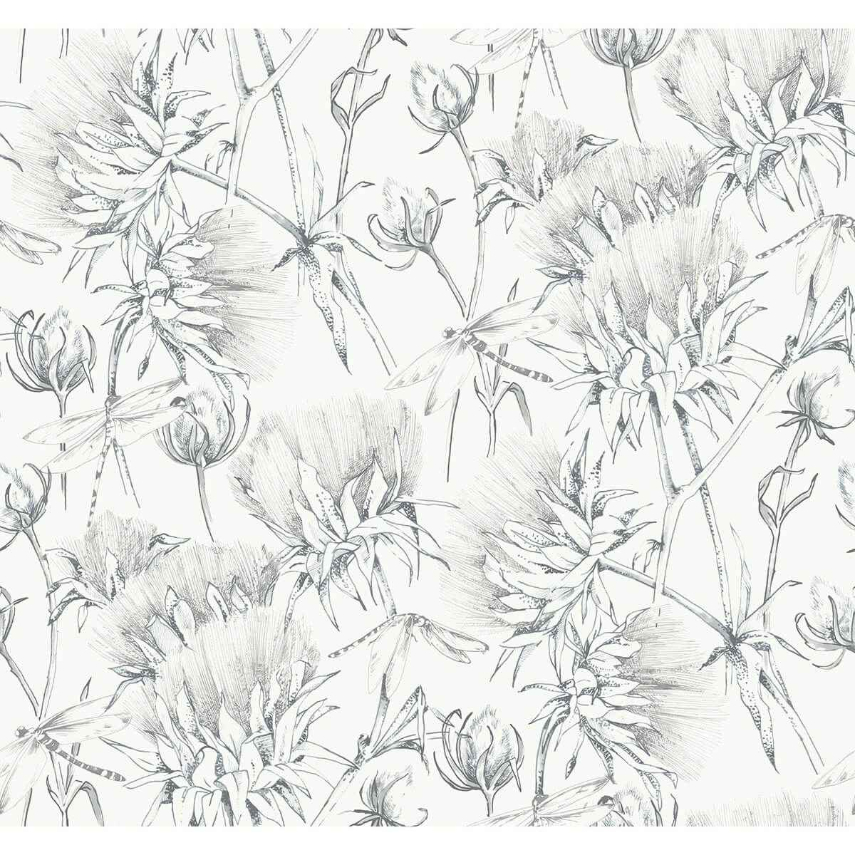 Mariell Grey Dragonfly Wallpaper - York Wallcoverings - 2973-90402 - York Wallcoverings Wallpaper