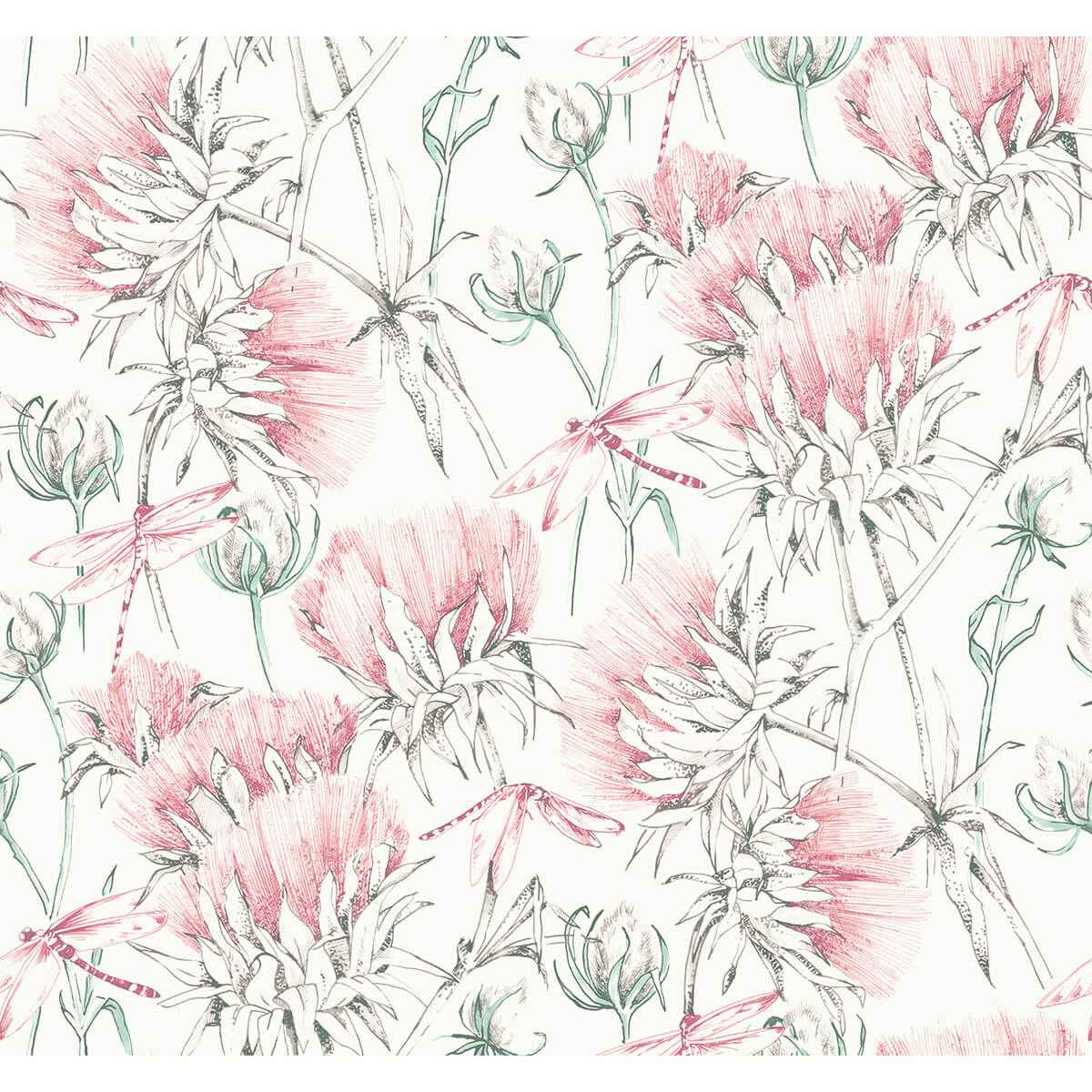 Mariell Pink Dragonfly Wallpaper - York Wallcoverings - 2973-90405