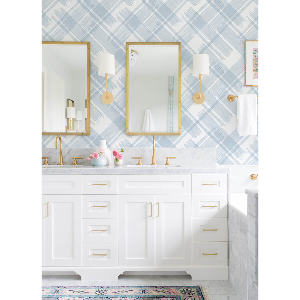 zag-blue-modern-plaid-wallpaper-york-wallcoverings-2973-90705 - York Wallcoverings Papel pintado
