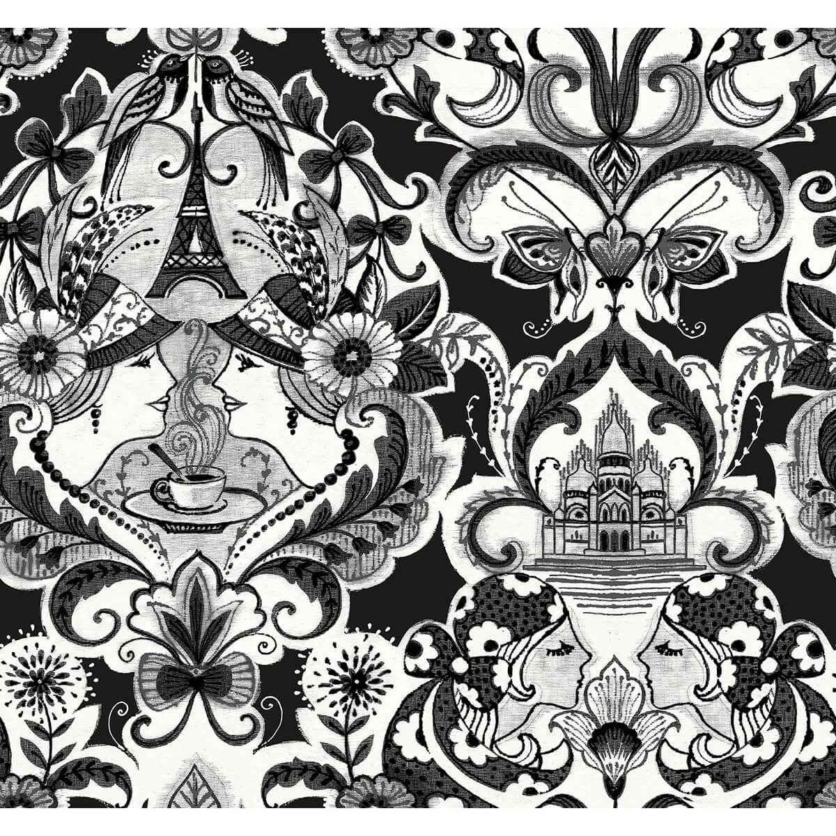 Sadie Black Parisian Damask Wallpaper - York Wallcoverings - 2973-90886