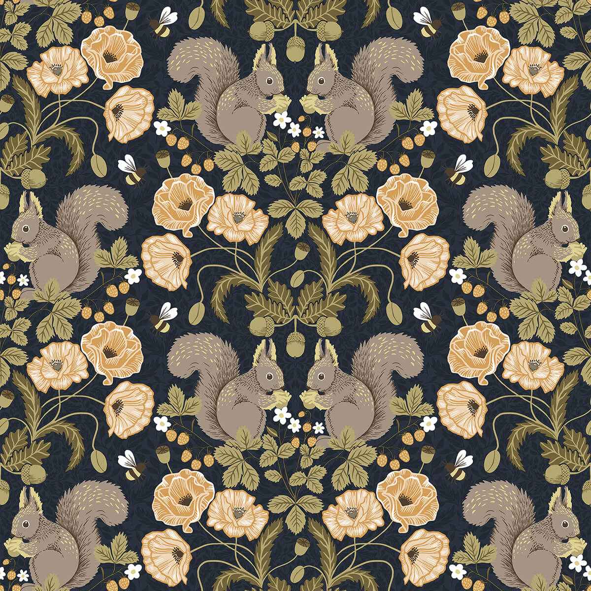 Kurre Dark Blue Woodland Damask Wallpaper - York Wallcoverings - 2999-44123
