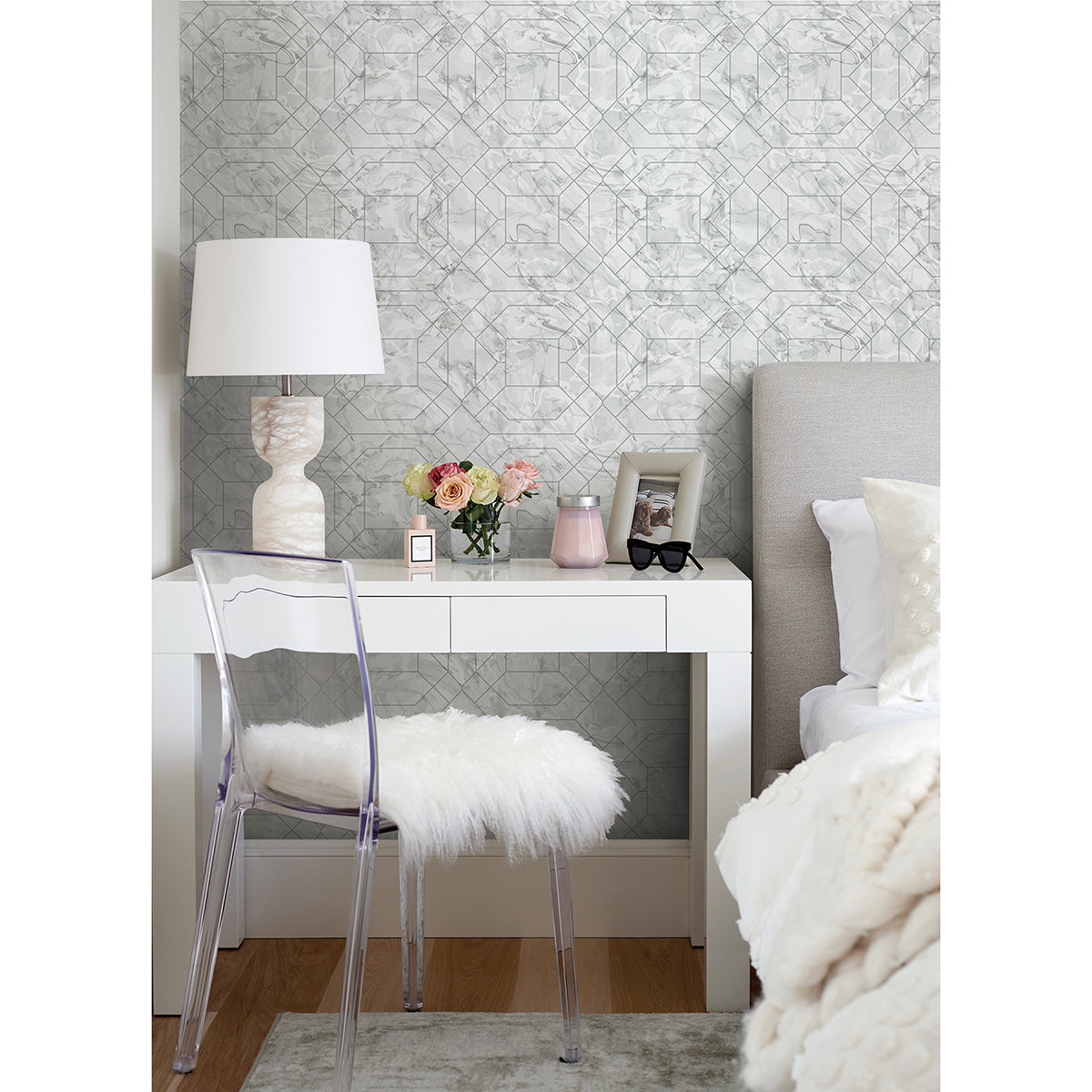 Silver Seraphina Peel & Stick Wallpaper - York Wallcoverings - RZS4532 - York Wallcoverings Wallpaper