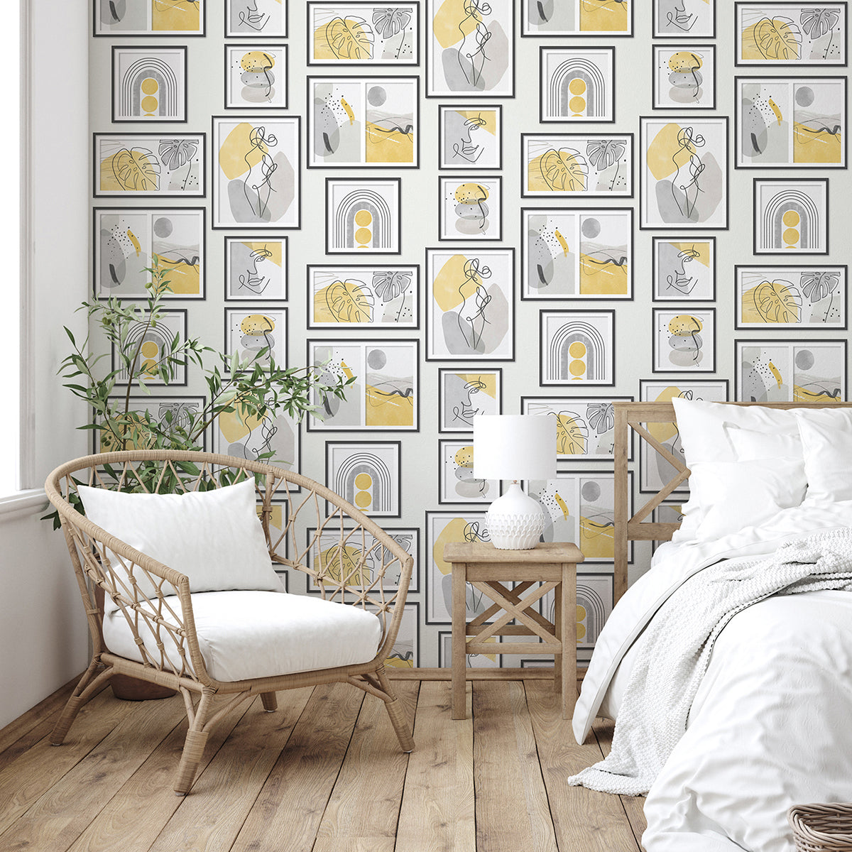 Krasner Mustard Gallery Wallpaper - Brewster Wallcovering