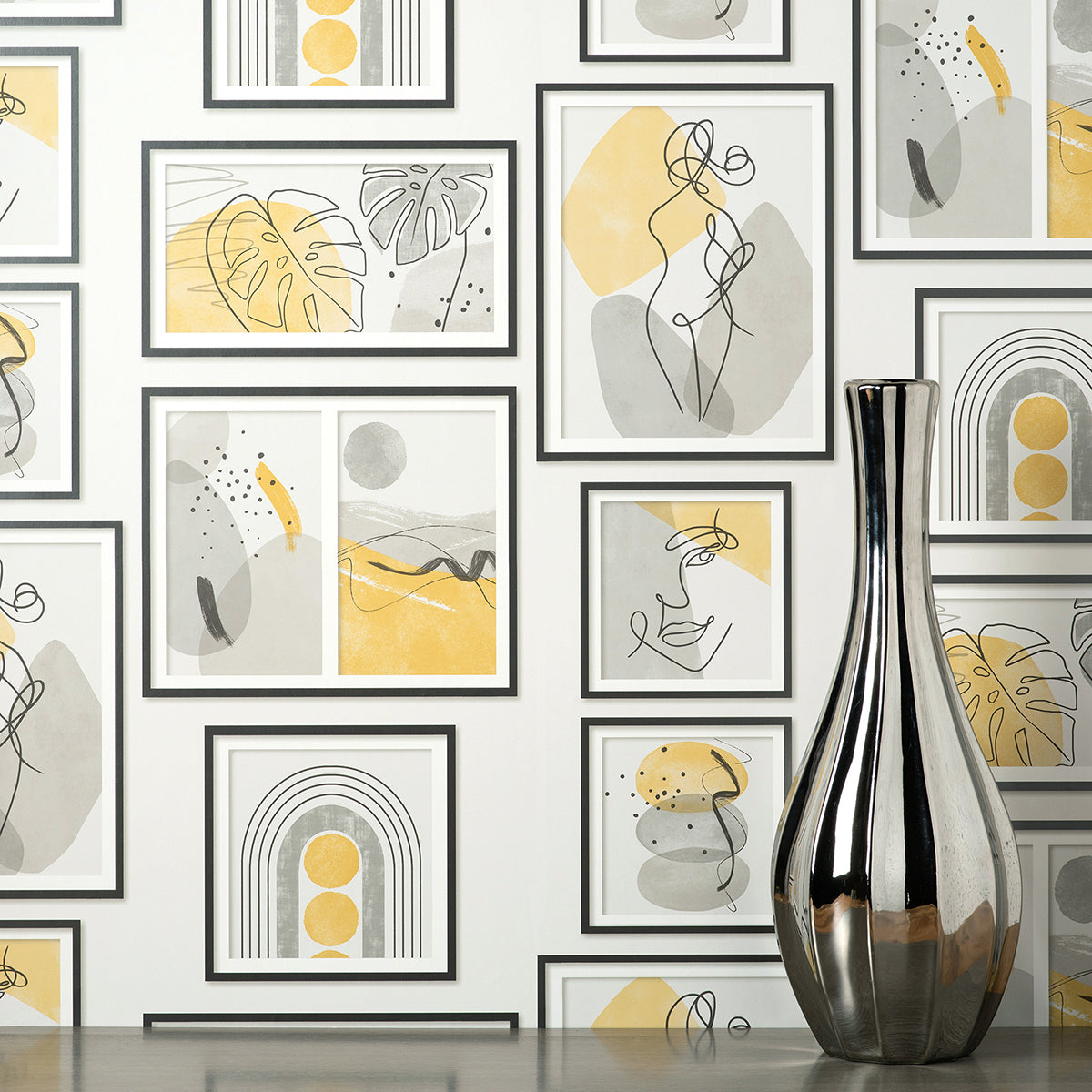 Krasner Mustard Gallery Wallpaper - Brewster Wallcovering