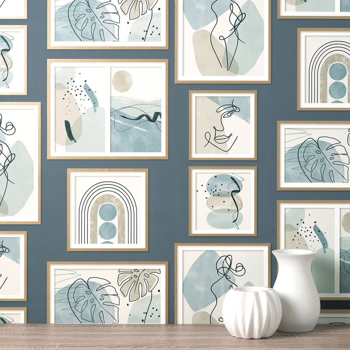 Krasner Blue Gallery Wallpaper - Brewster Wallcovering