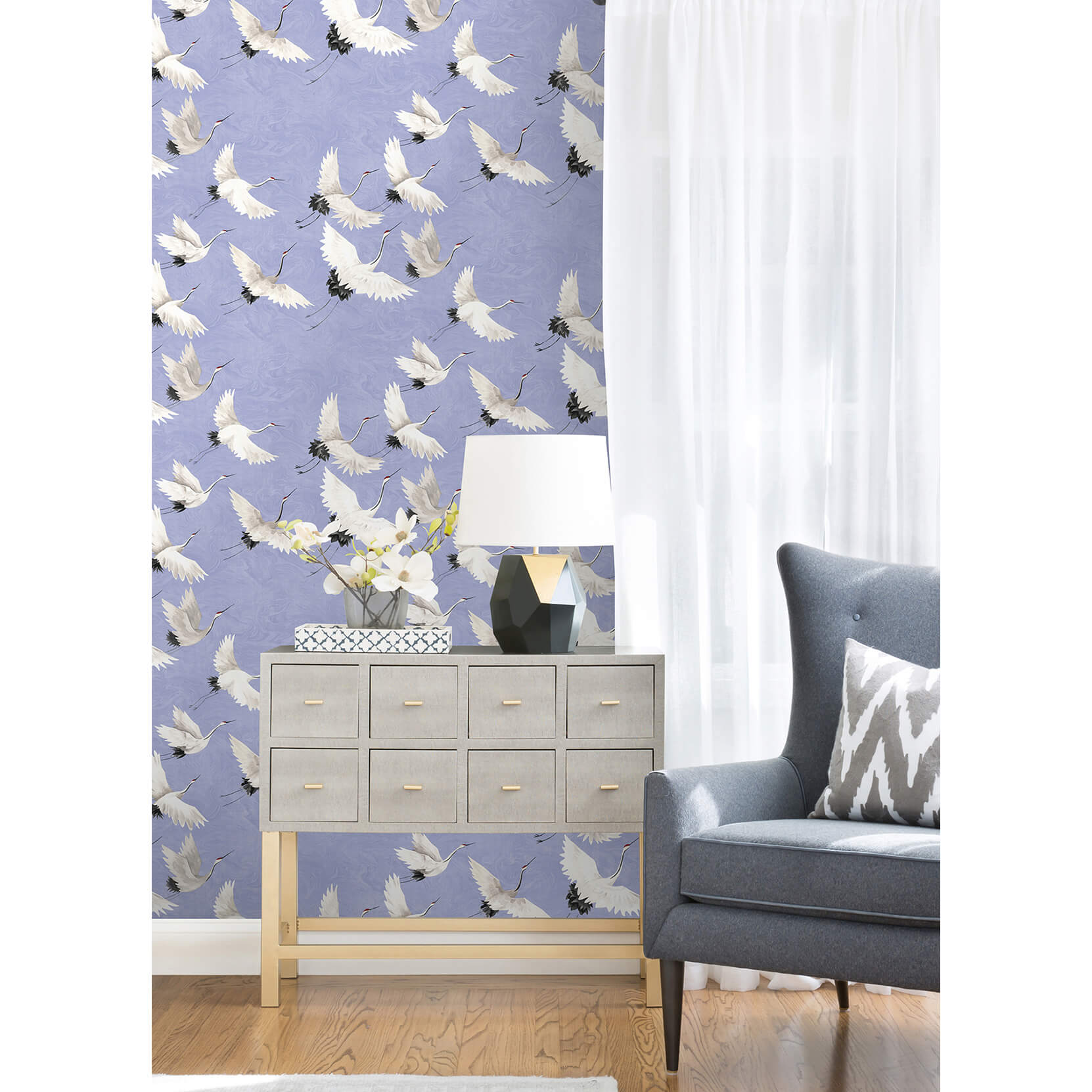 Hydrangea Halcyon Birds Peel and Stick Wallpaper - York Wallcoverings - NUS4622 - York Wallcoverings Wallpaper