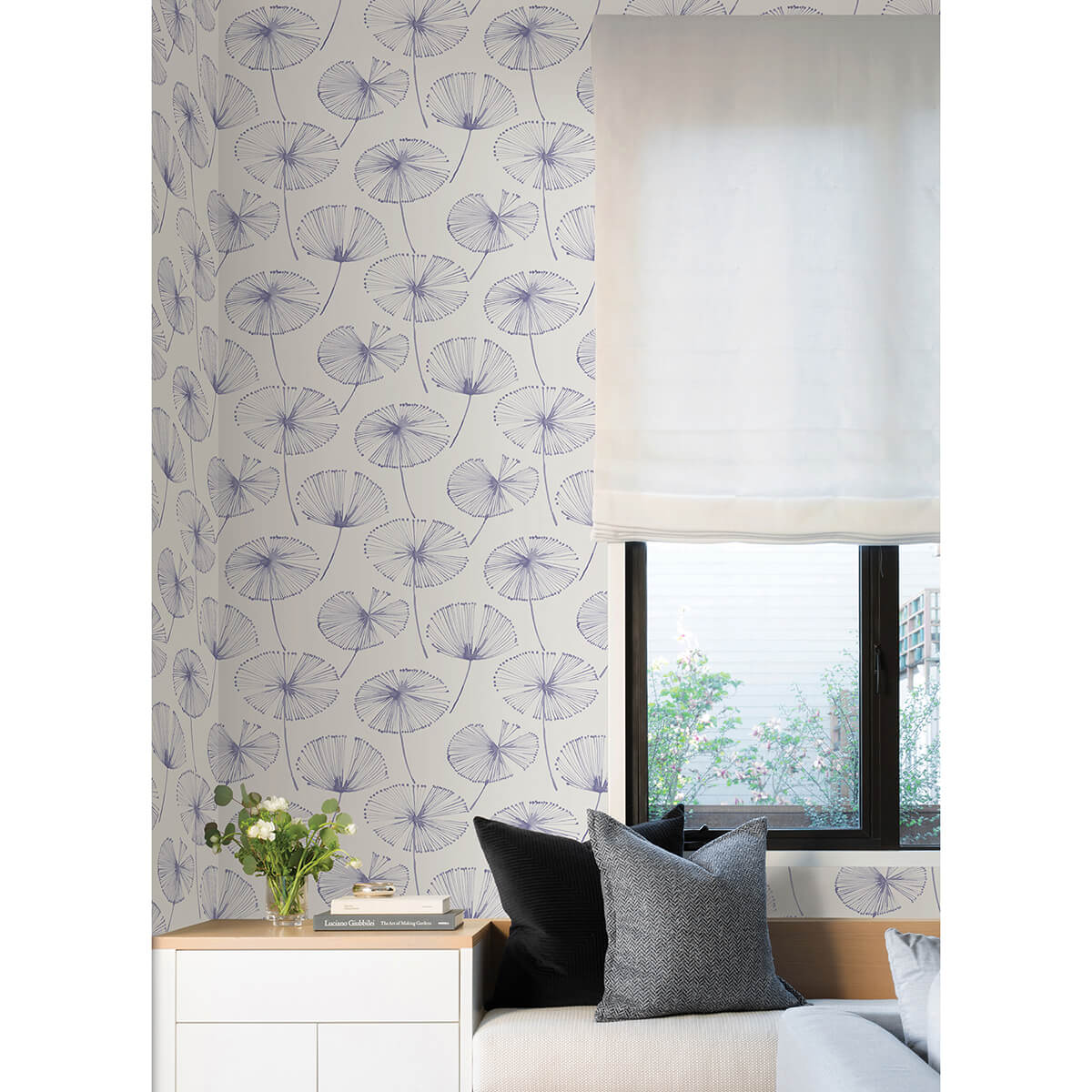 Periwinkle Aya Flower Peel and Stick Wallpaper - York Wallcoverings - NUS4625 - York Wallcoverings Wallpaper