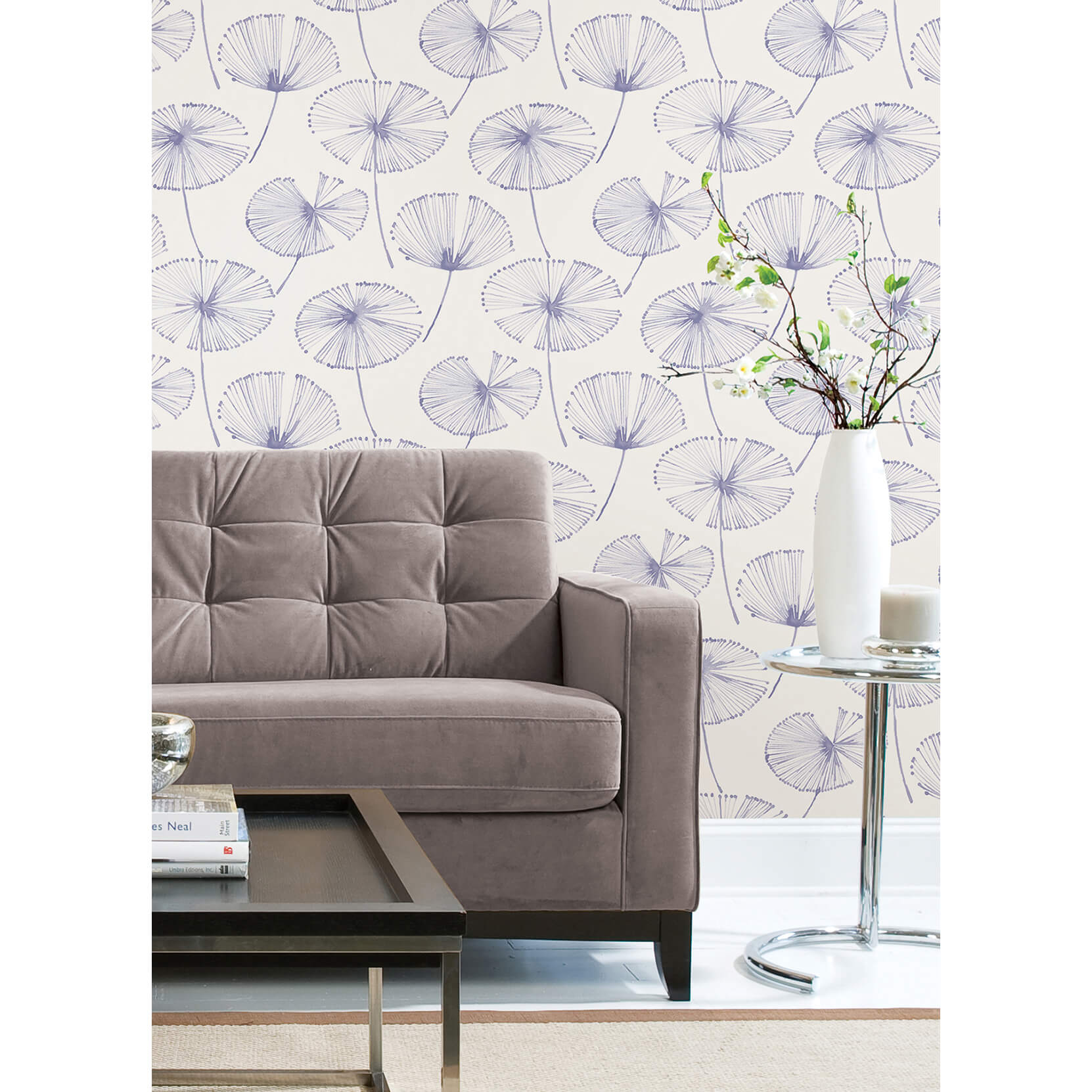 Periwinkle Aya Flower Peel and Stick Wallpaper - York Wallcoverings - NUS4625 - York Wallcoverings Wallpaper
