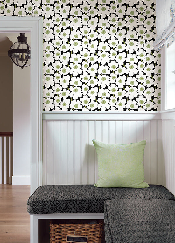 Black Pieni Unikko Peel and Stick Wallpaper - York Wallcoverings - MKS4494 - York Wallcoverings Wallpaper