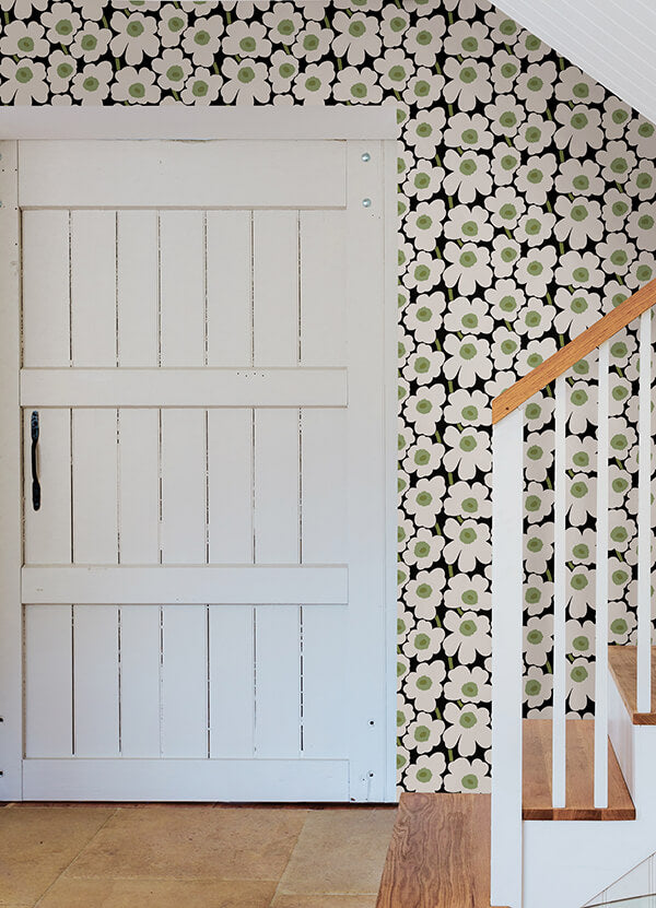 Black Pieni Unikko Peel and Stick Wallpaper - York Wallcoverings - MKS4494 - York Wallcoverings Wallpaper