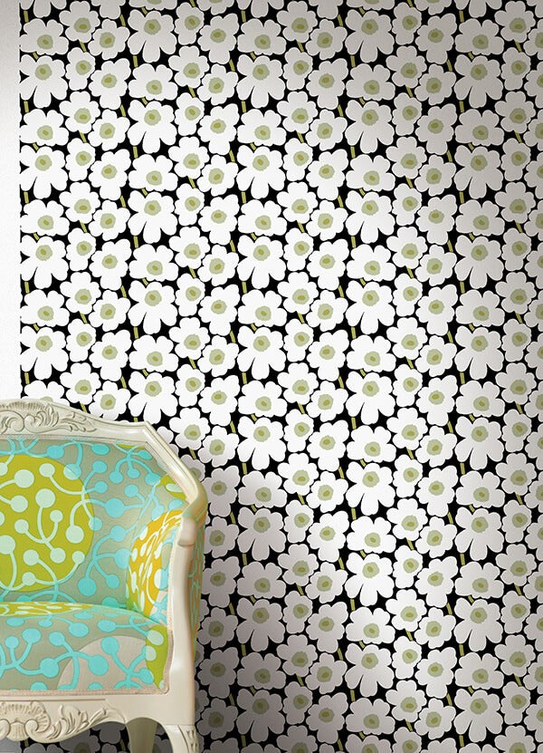 Black Pieni Unikko Peel and Stick Wallpaper - York Wallcoverings - MKS4494 - York Wallcoverings Wallpaper