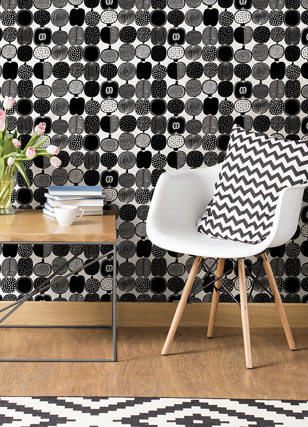 Black and White Kompotti Peel and Stick Wallpaper - York Wallcoverings - MKS4501 - York Wallcoverings Wallpaper
