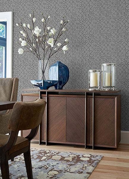 Sarni Silver Grid Wallpaper - Brewster Wallcovering