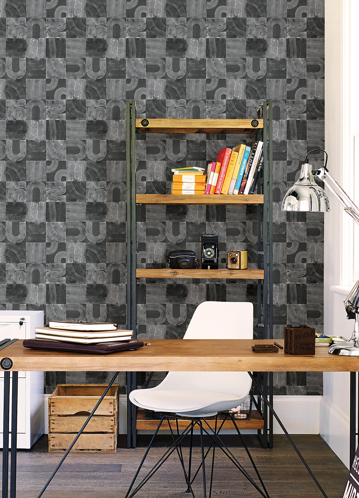 Black Vaughn Geometric Peel and Stick Wallpaper - Brewster Wallcovering