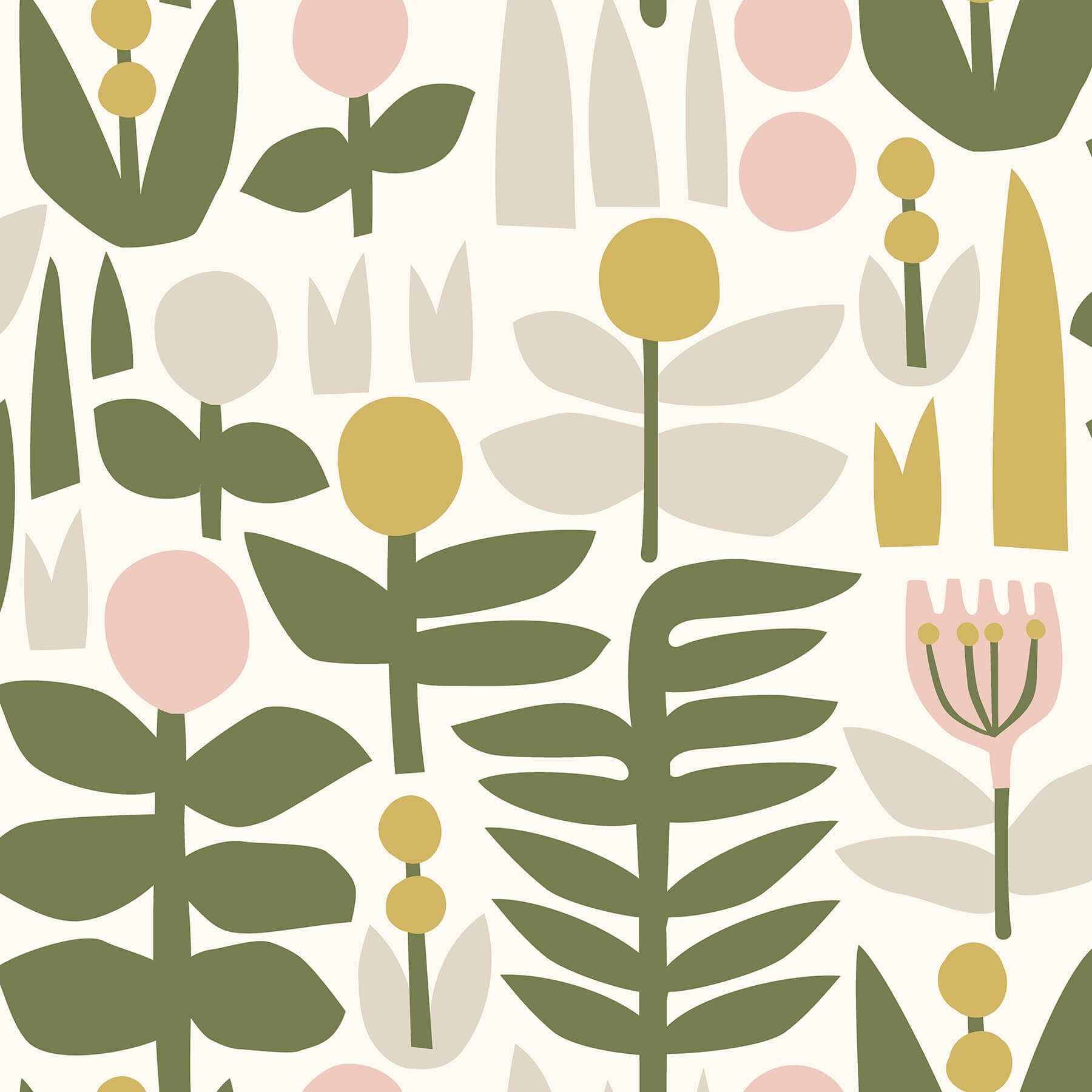 Yellow a Bit of Folk Flower Peel and Stick Wallpaper - York Wallcoverings - LDS4578 - York Wallcoverings Wallpaper