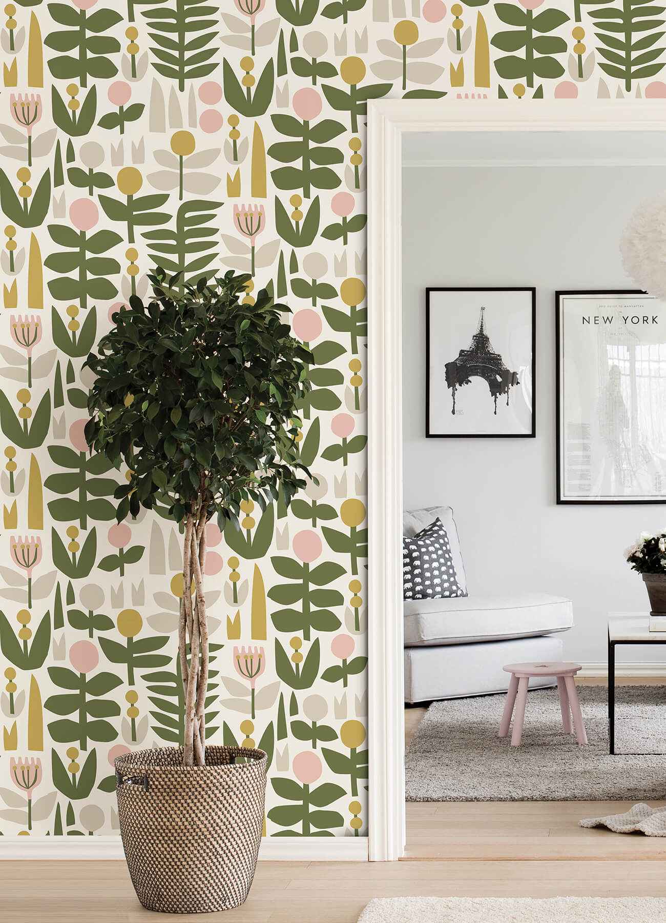 Yellow a Bit of Folk Flower Peel and Stick Wallpaper - York Wallcoverings - LDS4578 - York Wallcoverings Wallpaper