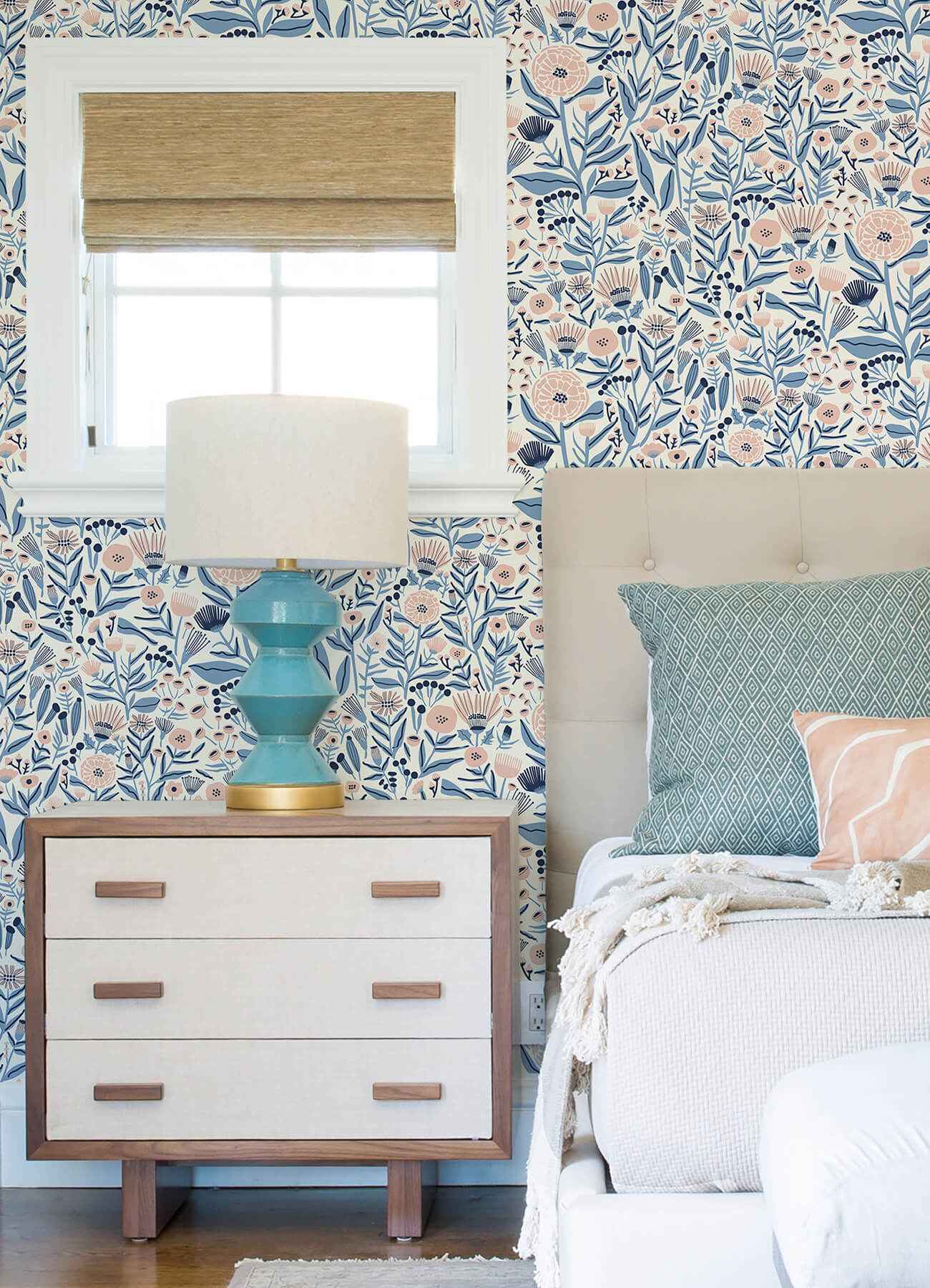 Blue Marigold Forest Flower Peel and Stick Wallpaper - York Wallcoverings - LDS4586 - York Wallcoverings Wallpaper