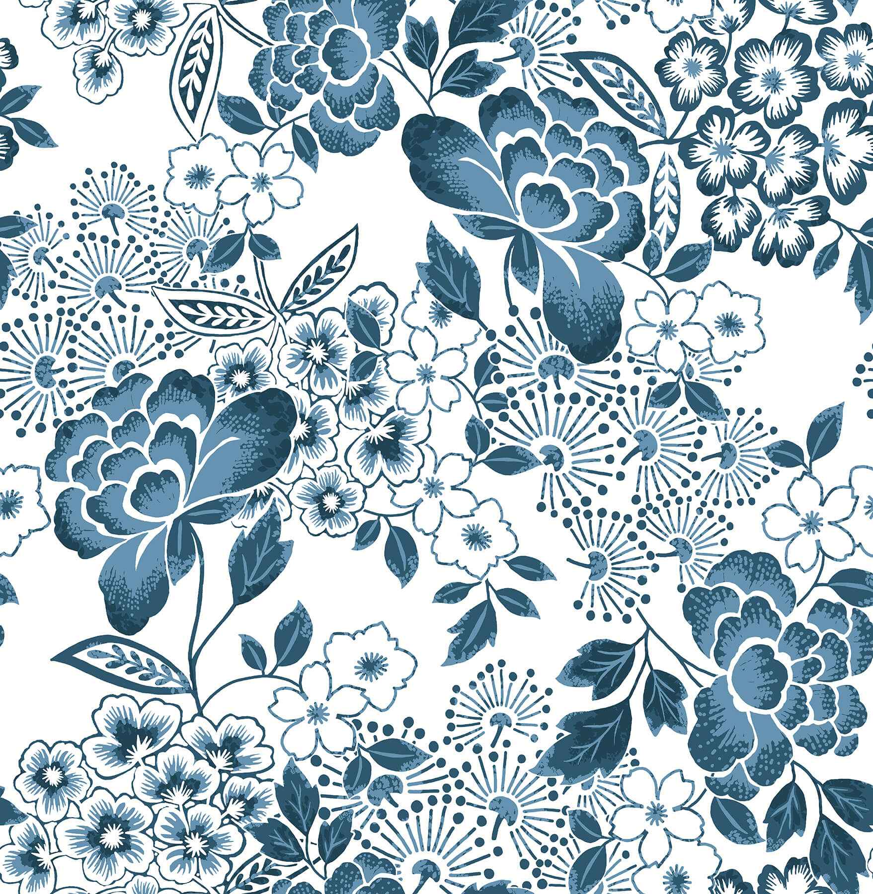 Irina Blue Floral Blooms Wallpaper - York Wallcoverings - 4081-26304 - York Wallcoverings Wallpaper