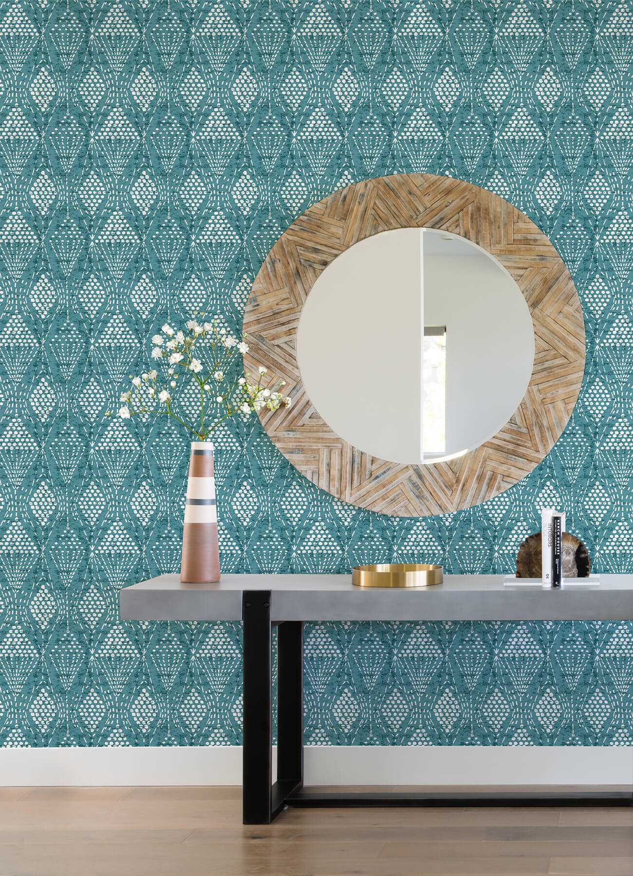 grady-teal-dotted-geometric-wallpaper-york-wallcoverings-4081-26318 - York Wallcoverings Papel pintado