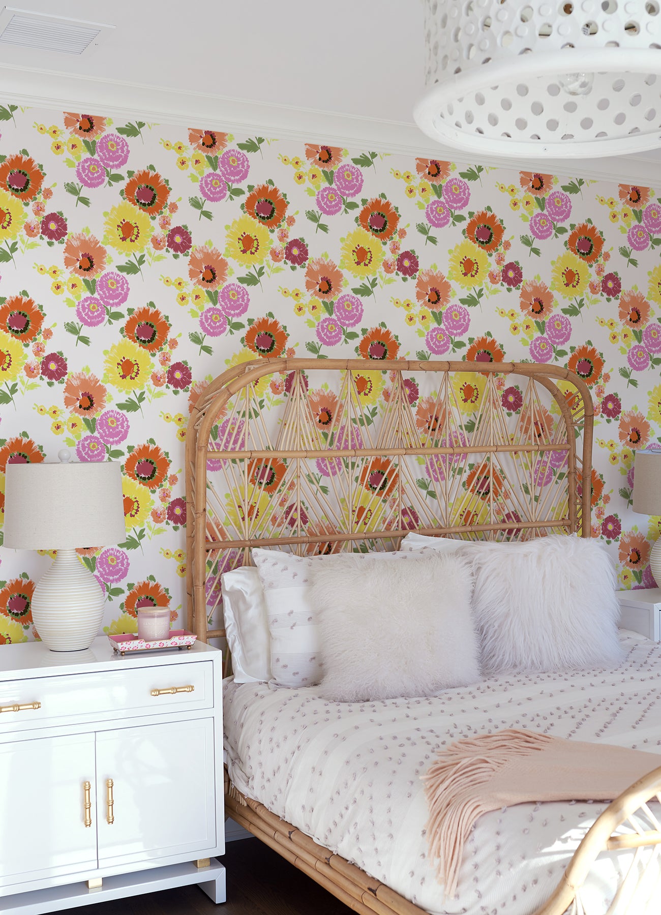Essie Yellow Painterly Floral Wallpaper  | Brewster Wallcovering