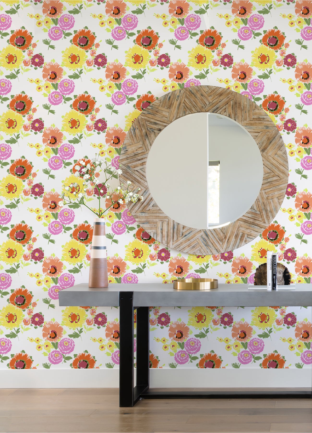 Essie Yellow Painterly Floral Wallpaper  | Brewster Wallcovering