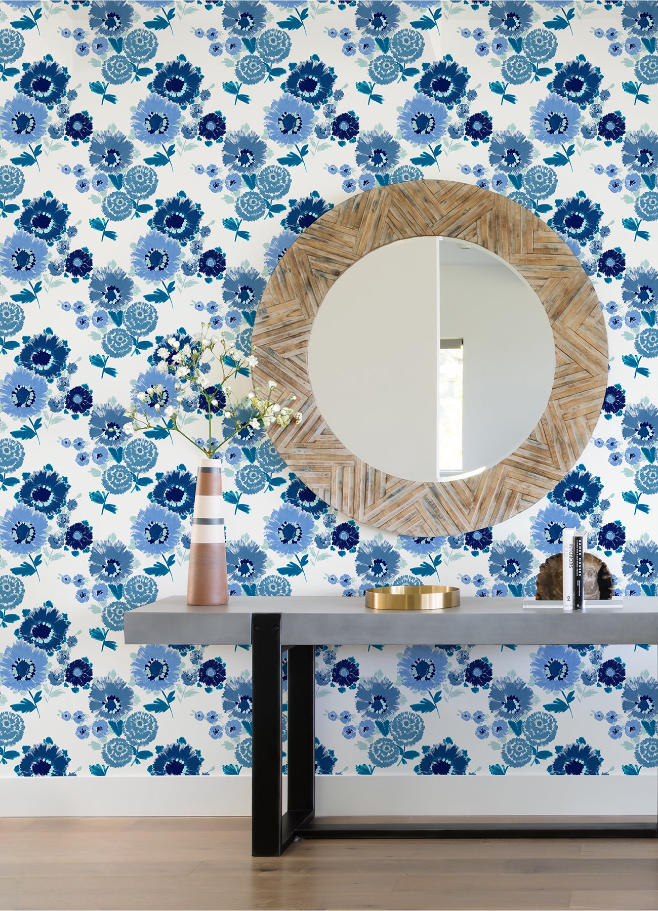 Essie Blue Painterly Floral Wallpaper  | Brewster Wallcovering - The WorkRm