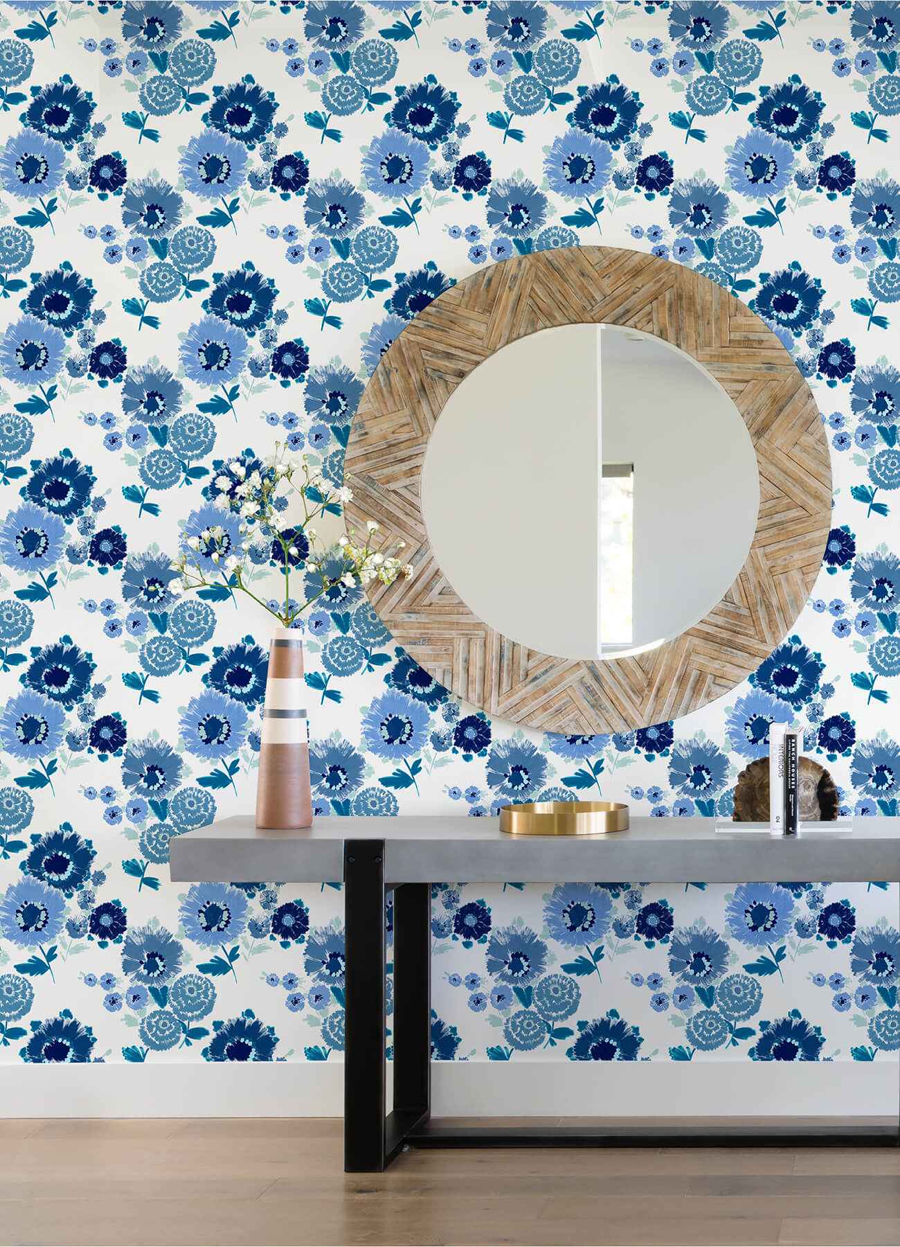 Essie Blue Painterly Floral Wallpaper - York Wallcoverings - 4081-26324 - York Wallcoverings Wallpaper
