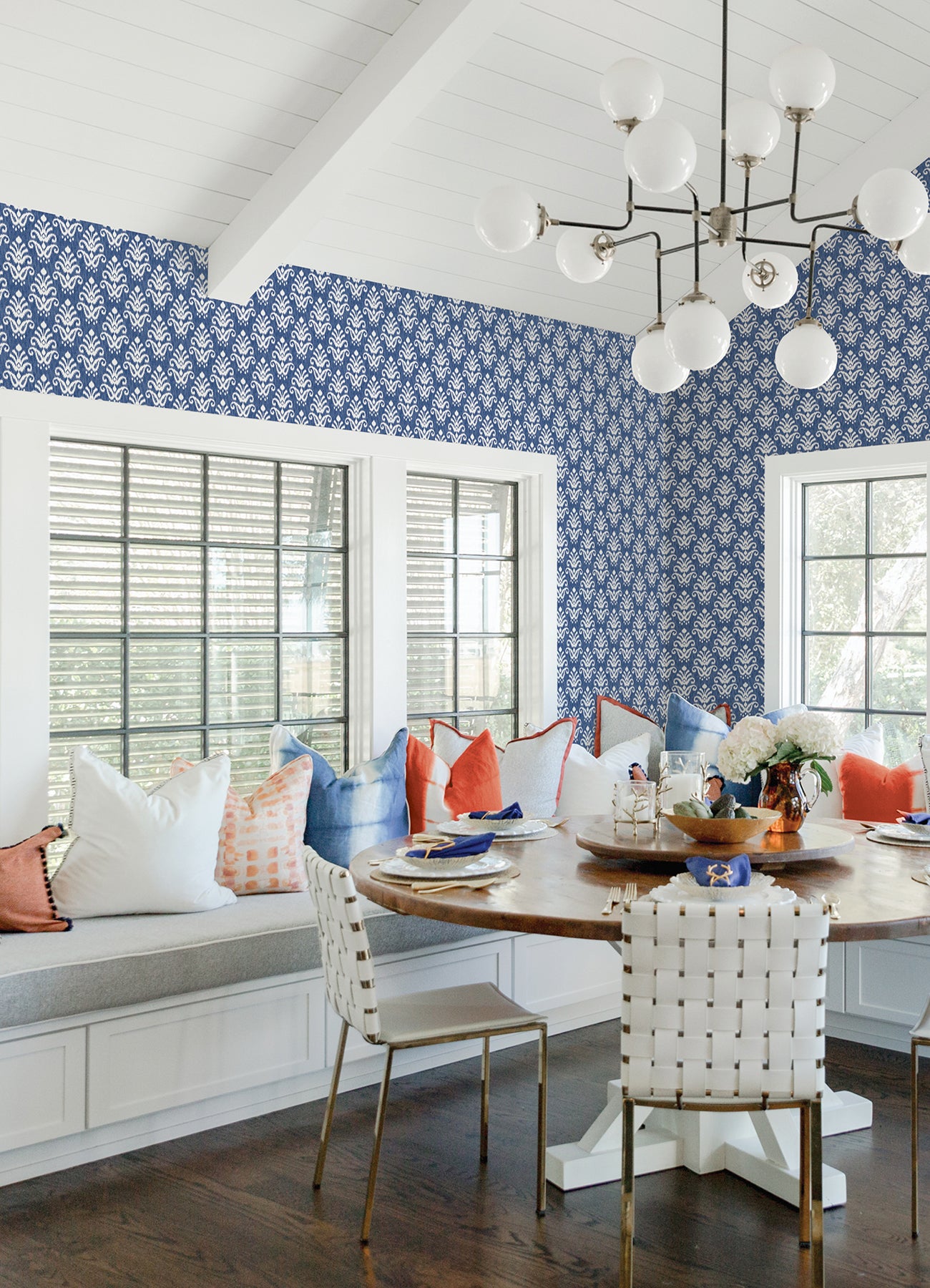 Keaton Blue Medallion Wallpaper - Brewster Wallcovering