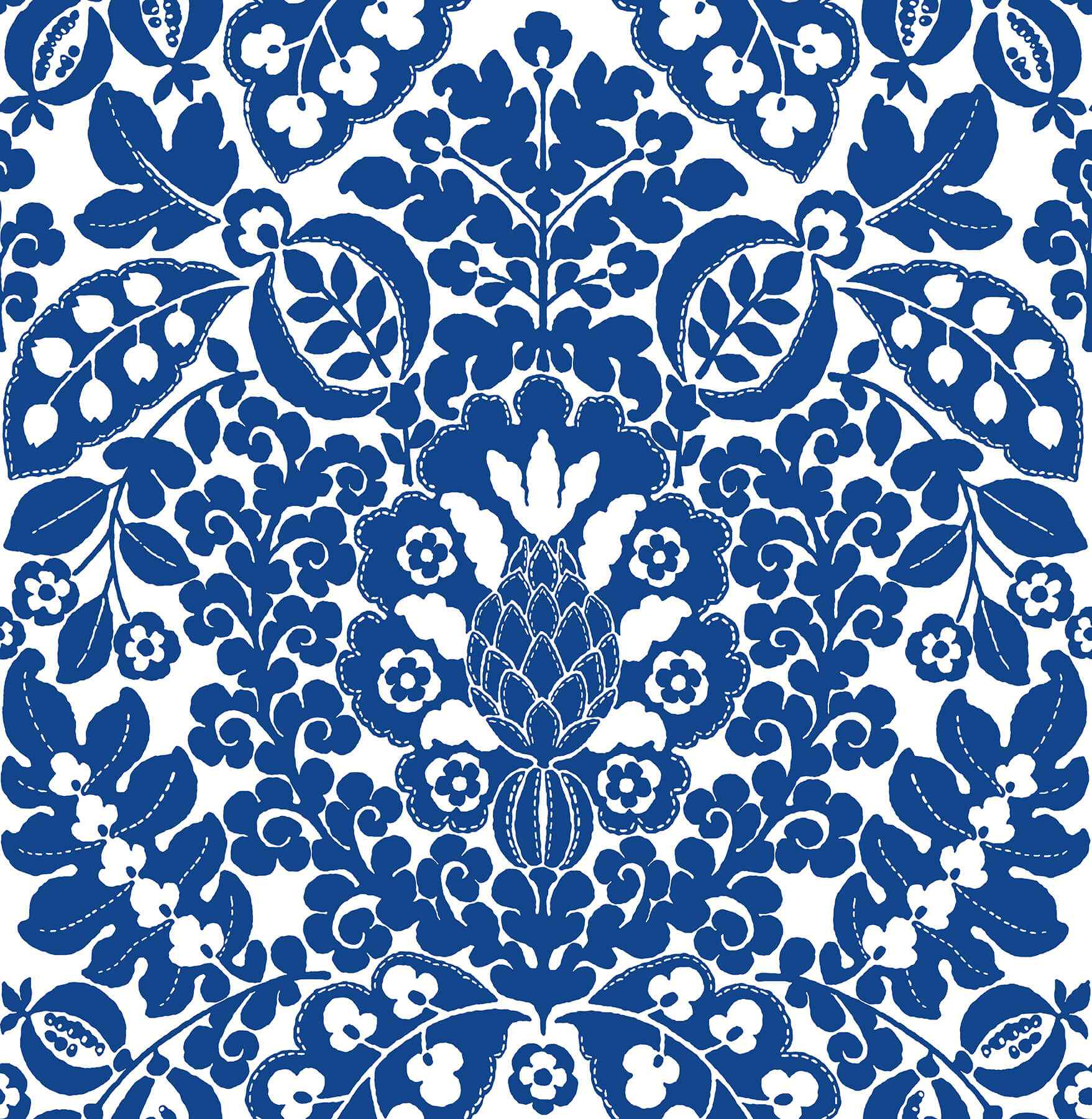 Marni Blue Fruit Damask Wallpaper - York Wallcoverings - 4081-26332