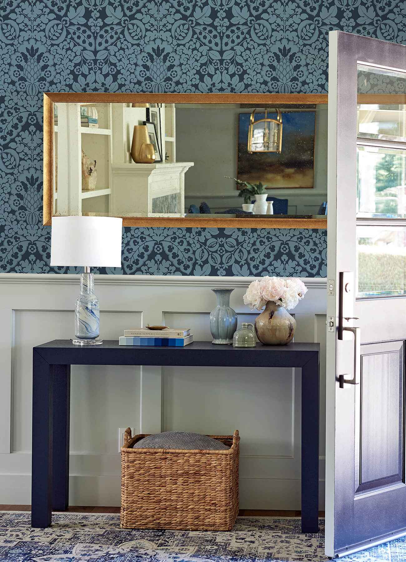 Marni Navy Fruit Damask Wallpaper - York Wallcoverings - 4081-26334 - York Wallcoverings Wallpaper