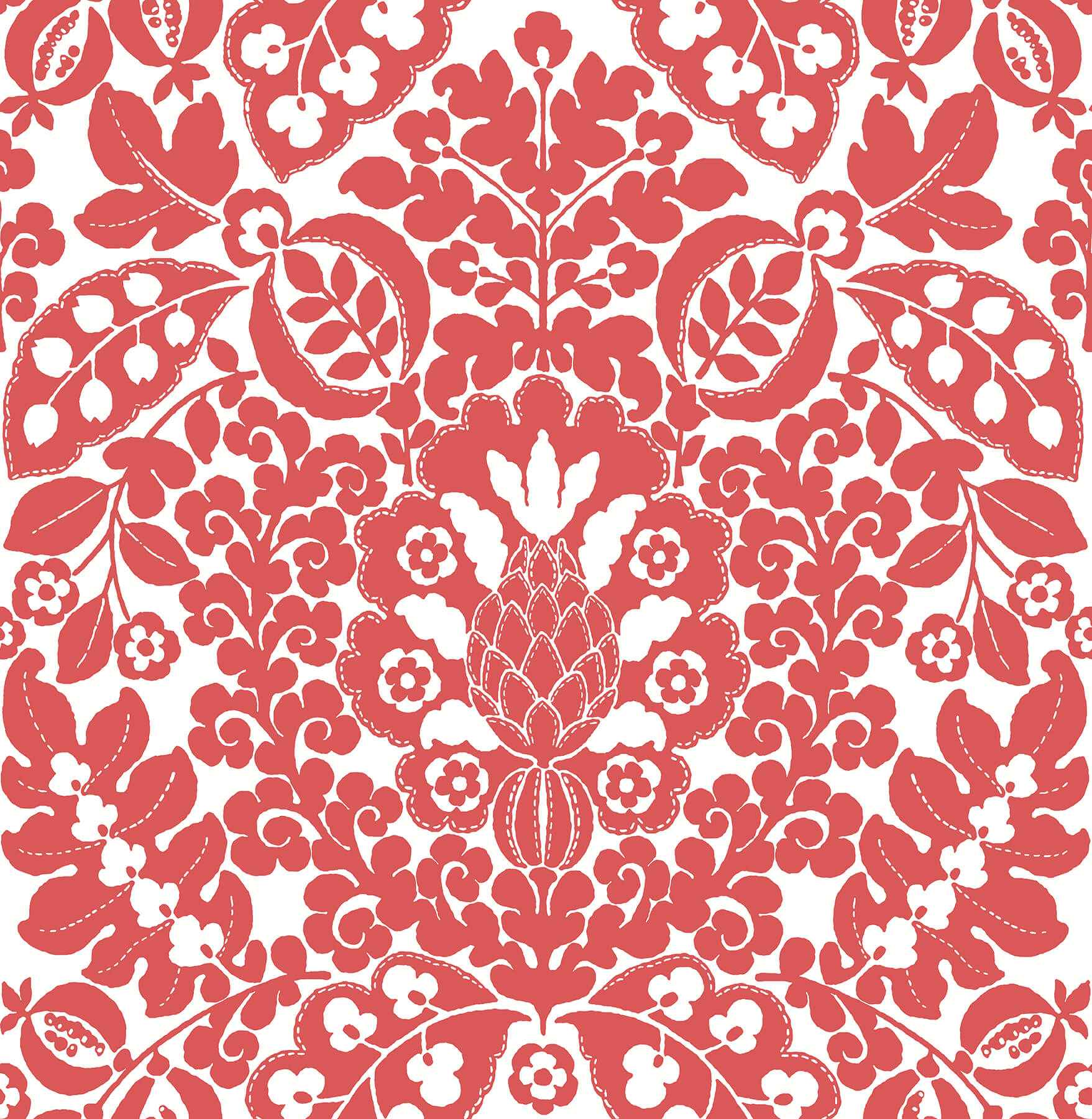 Marni Red Fruit Damask Wallpaper - York Wallcoverings - 4081-26336