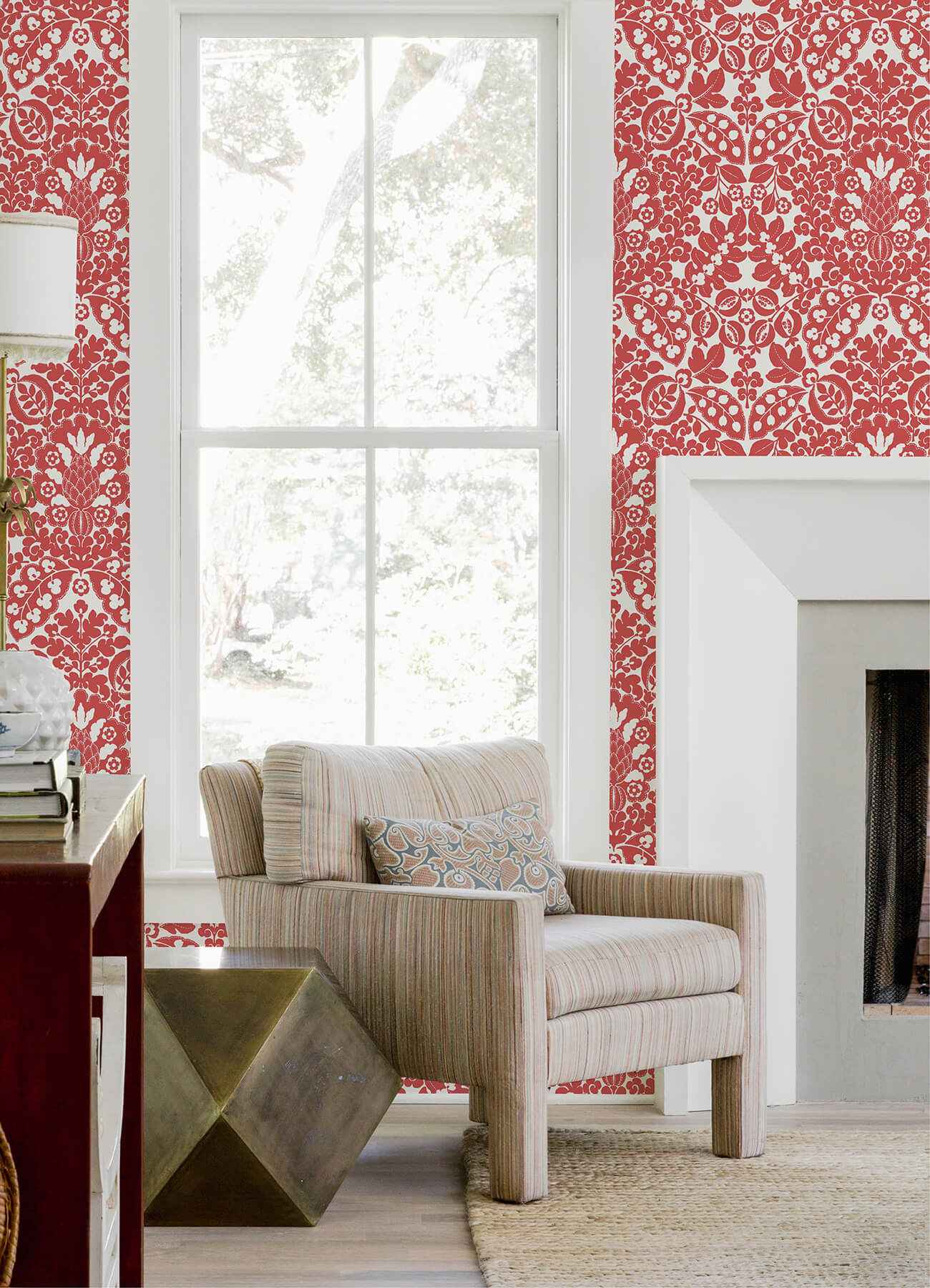 Marni Red Fruit Damask Wallpaper - York Wallcoverings - 4081-26336 - York Wallcoverings Wallpaper