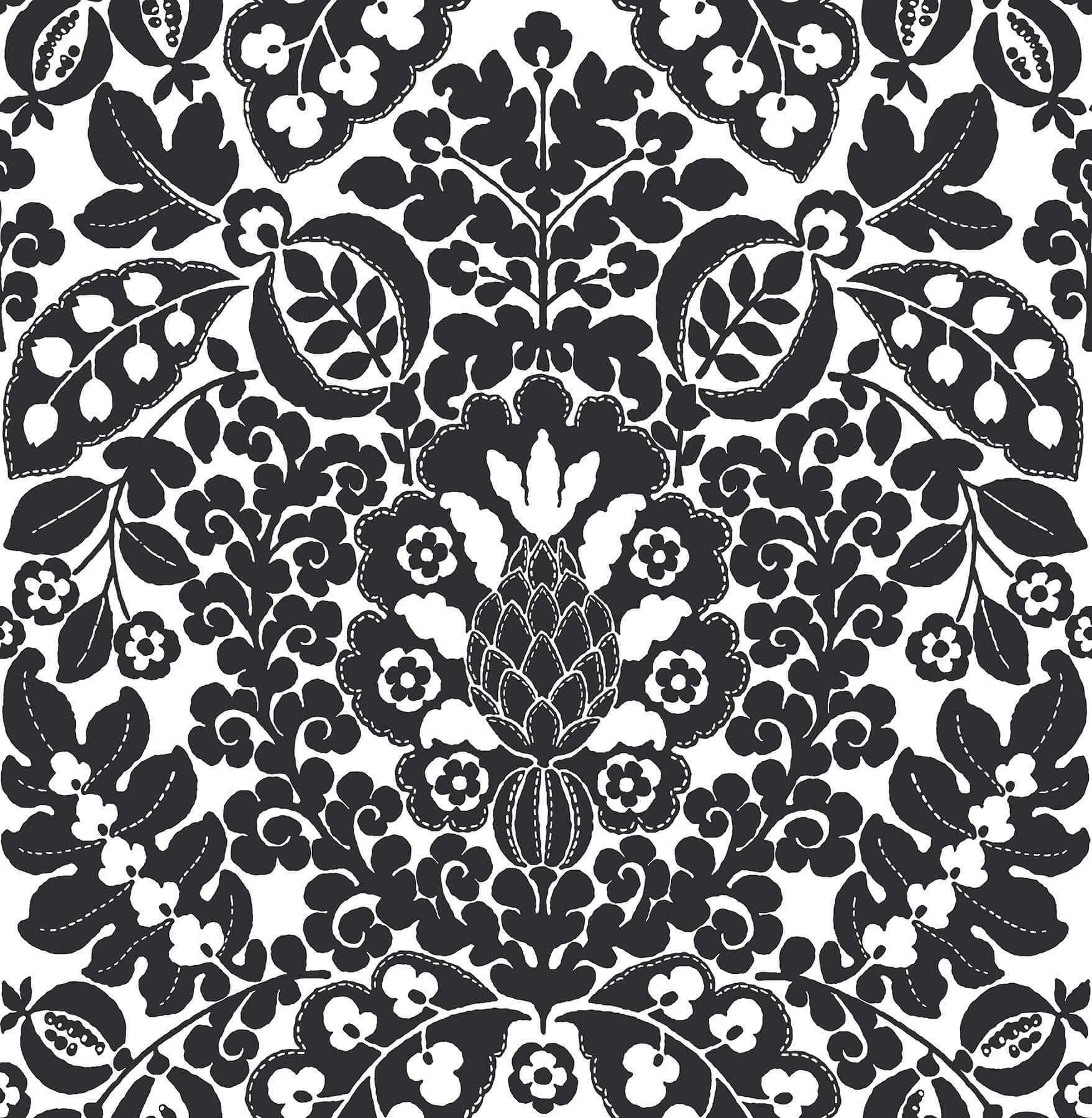 Marni Black Fruit Damask Wallpaper - York Wallcoverings - 4081-26337