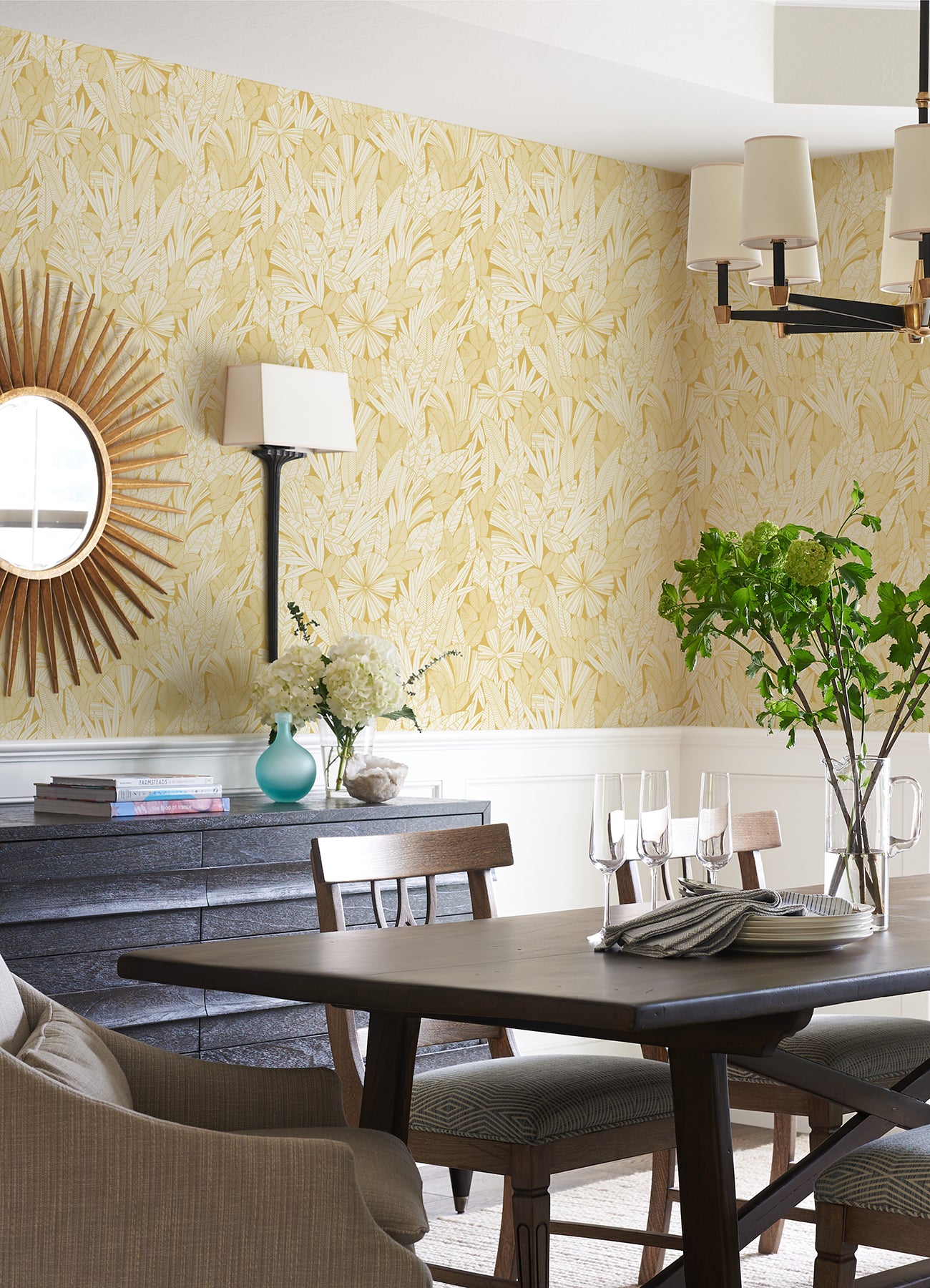 Bannon Yellow Leaves Wallpaper  | Brewster Wallcovering