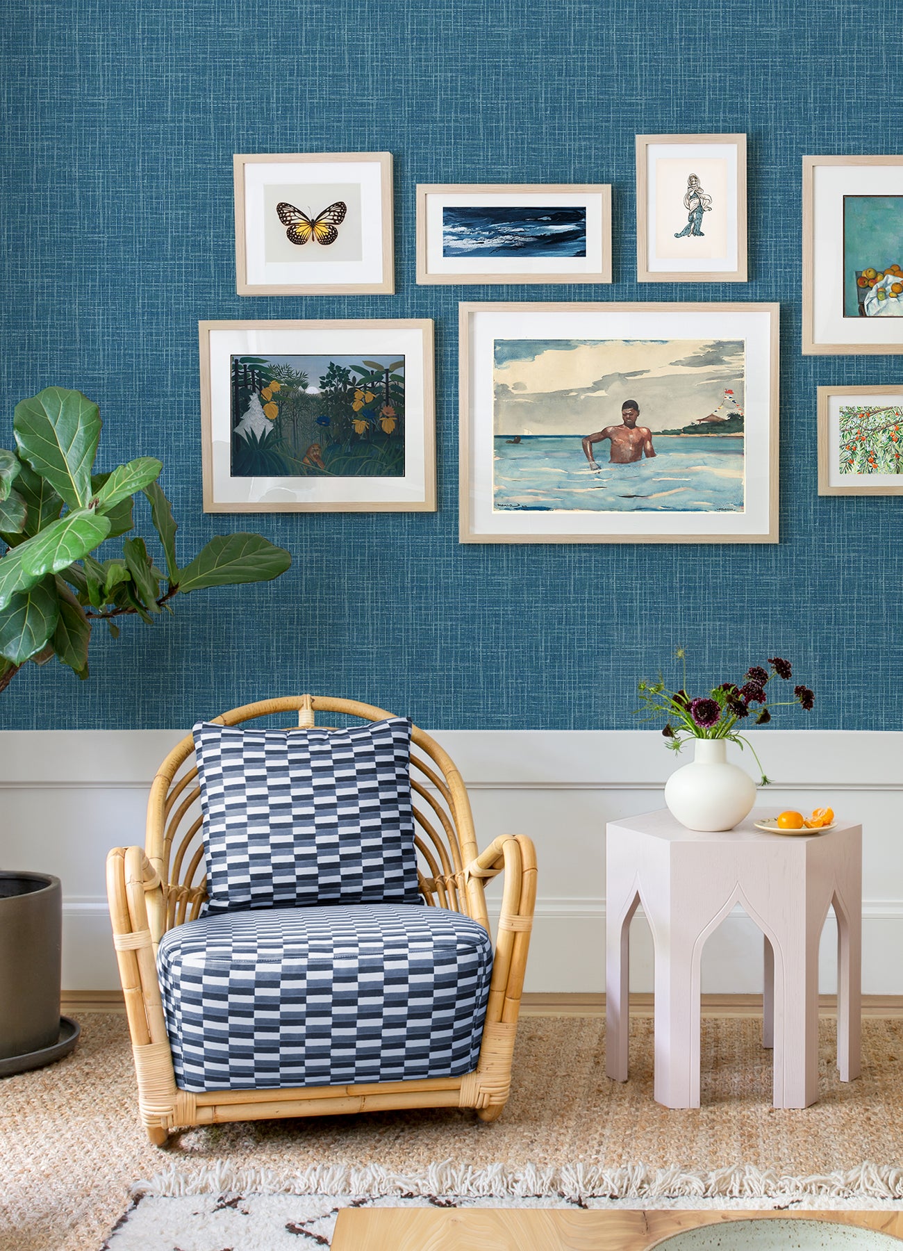 Emerson Teal Faux Linen Wallpaper  | Brewster Wallcovering - The WorkRm