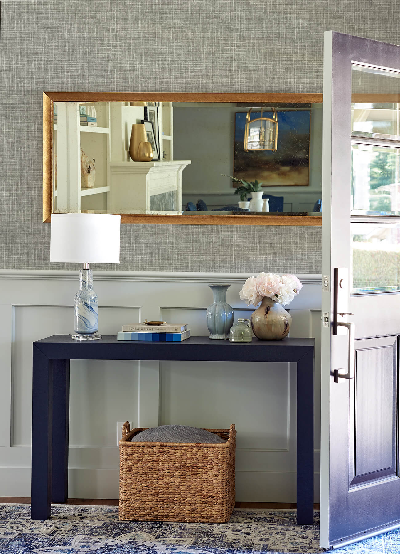 emerson-grey-faux-linen-wallpaper-york-wallcoverings-4081-26354 - York Wallcoverings Papel pintado