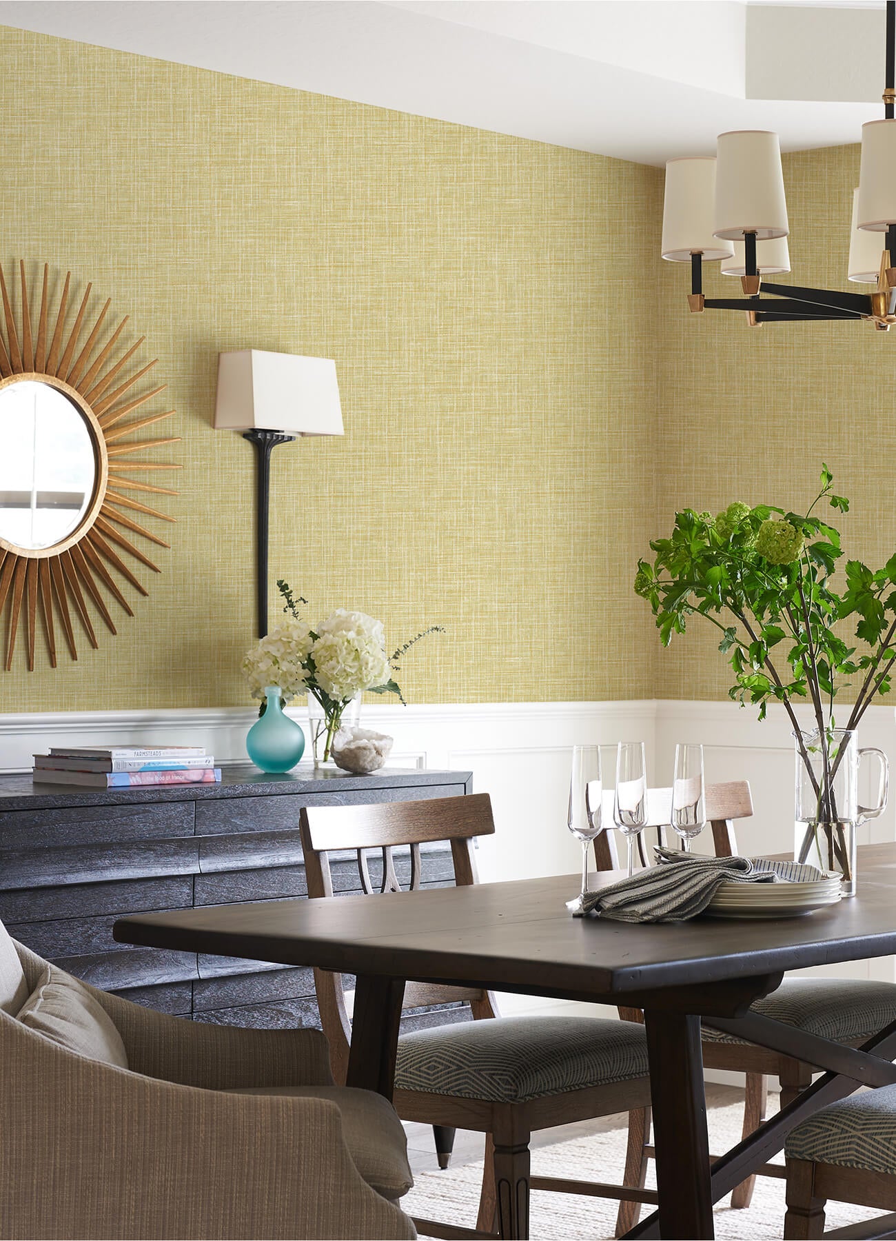 emerson-yellow-faux-linen-wallpaper-york-wallcoverings-4081-26356 - York Wallcoverings Papel pintado