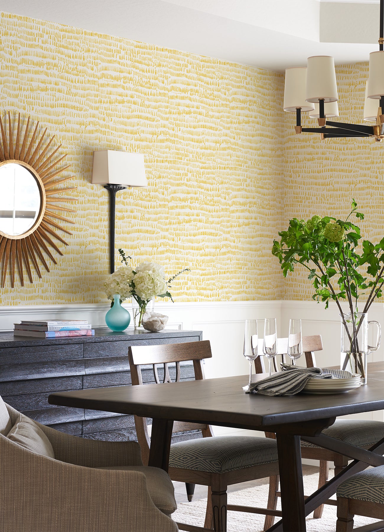 Runes Yellow Brushstrokes Wallpaper - Brewster Wallcovering