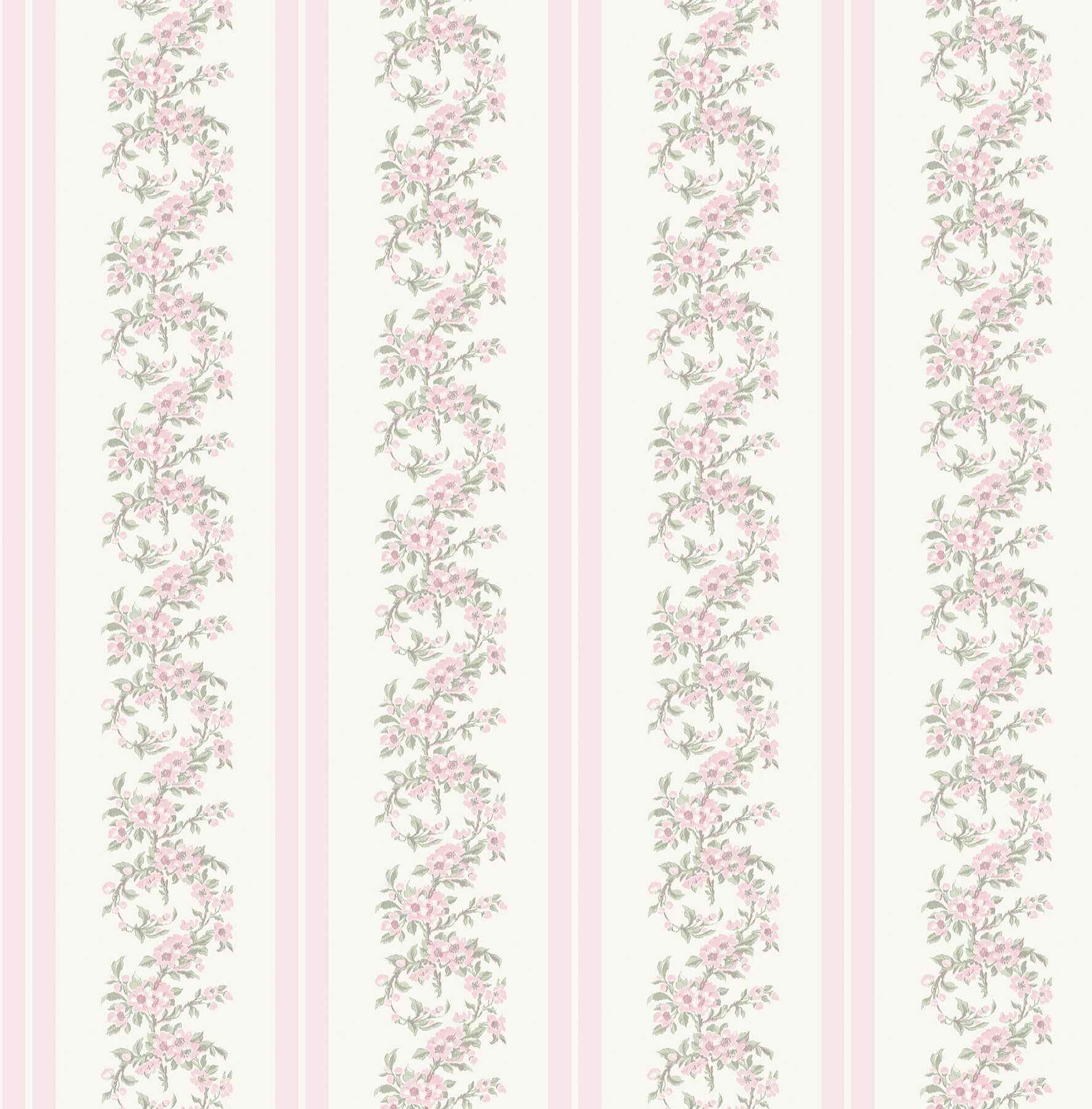 Marigold Wreath Pastel Peach Floral Stripe Wallpaper - York Wallcoverings - AST4649